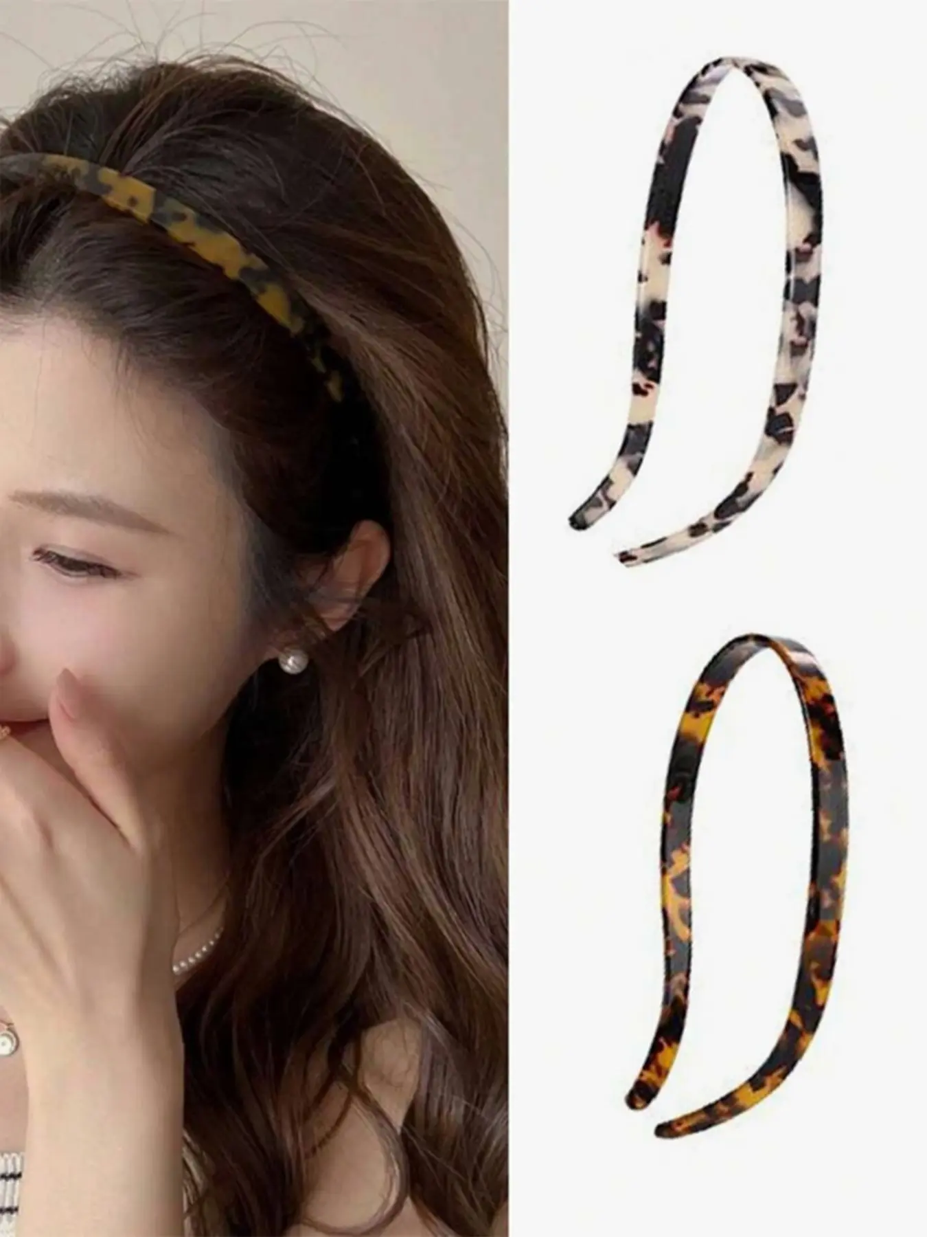 2pcs Minimal Thin Tortoise Shell Acetate Headband, Korean Slim Hair Hoop for Women, Non-slip Daily Hair Accessories Hairbands