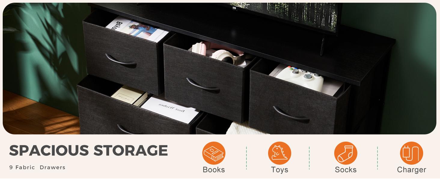 Dresser for Bedroom with 9 Drawers, Anti-Tip Tall Fabric Chests Storage Organizer Tower Furniture with Wooden Top Metal Frame for Clothes, Closet, Living Room, Hallway, Entryway Dresser for Bedroom with 9 Drawers, Anti-Tip Tall Fabric Chests Storage Organizer Tower Furniture with Wooden Top Metal Frame for Clothes, Closet, Living Room, Hallway, Entryway