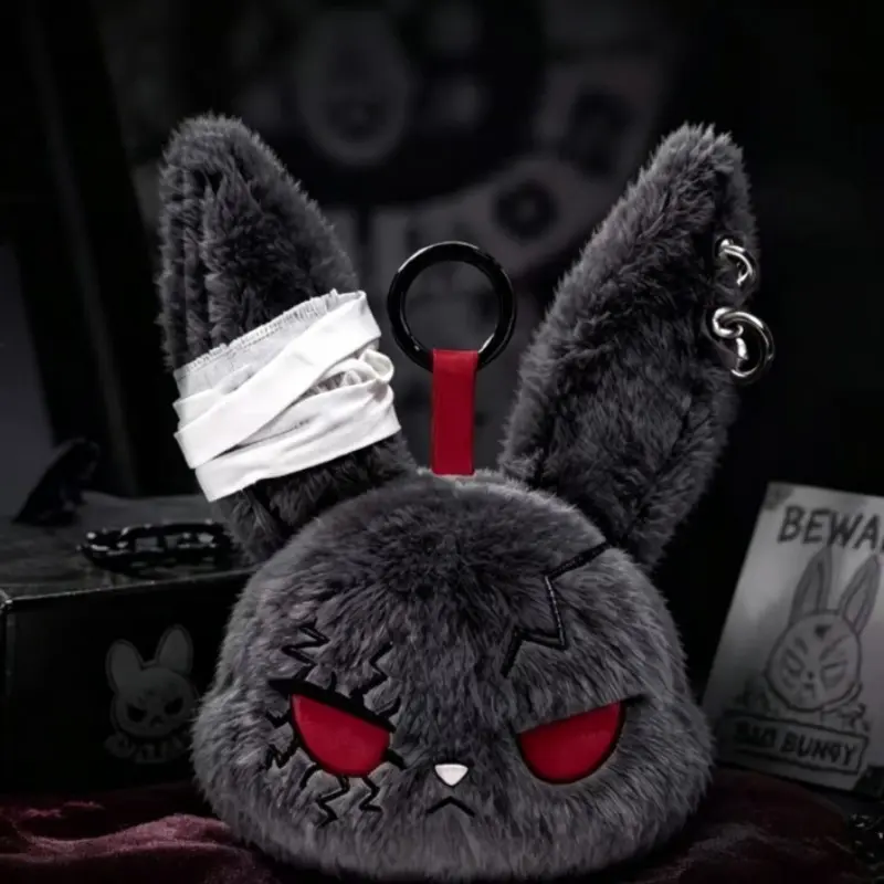 Halloween Dark Bunny Keychain, Tough Rabbit Doll Plush Toy, Soft and Cozy Halloween Accessory, Perfect Gift for Fans of Unique Decorations, Fluffy Bunny Keychain