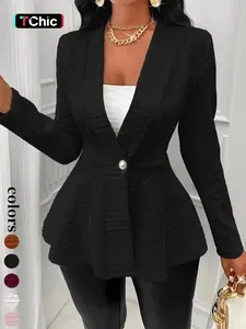 Women's Textured Knit Button Front Blazer, Elegant Chic Long Sleeve Slim Fit Outerwear for Fall & Winter, Ladies Clothes for Work Office Business