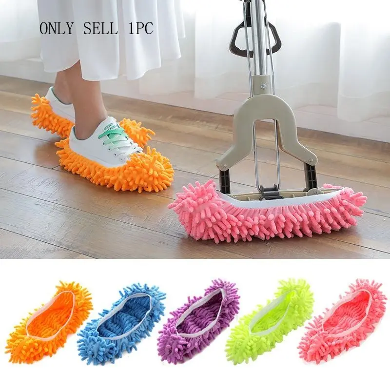 Detachable Washable Chenille Mop Shoe Covers, Lazy Floor Cleaning Slipper Covers for Household Mopping Flat