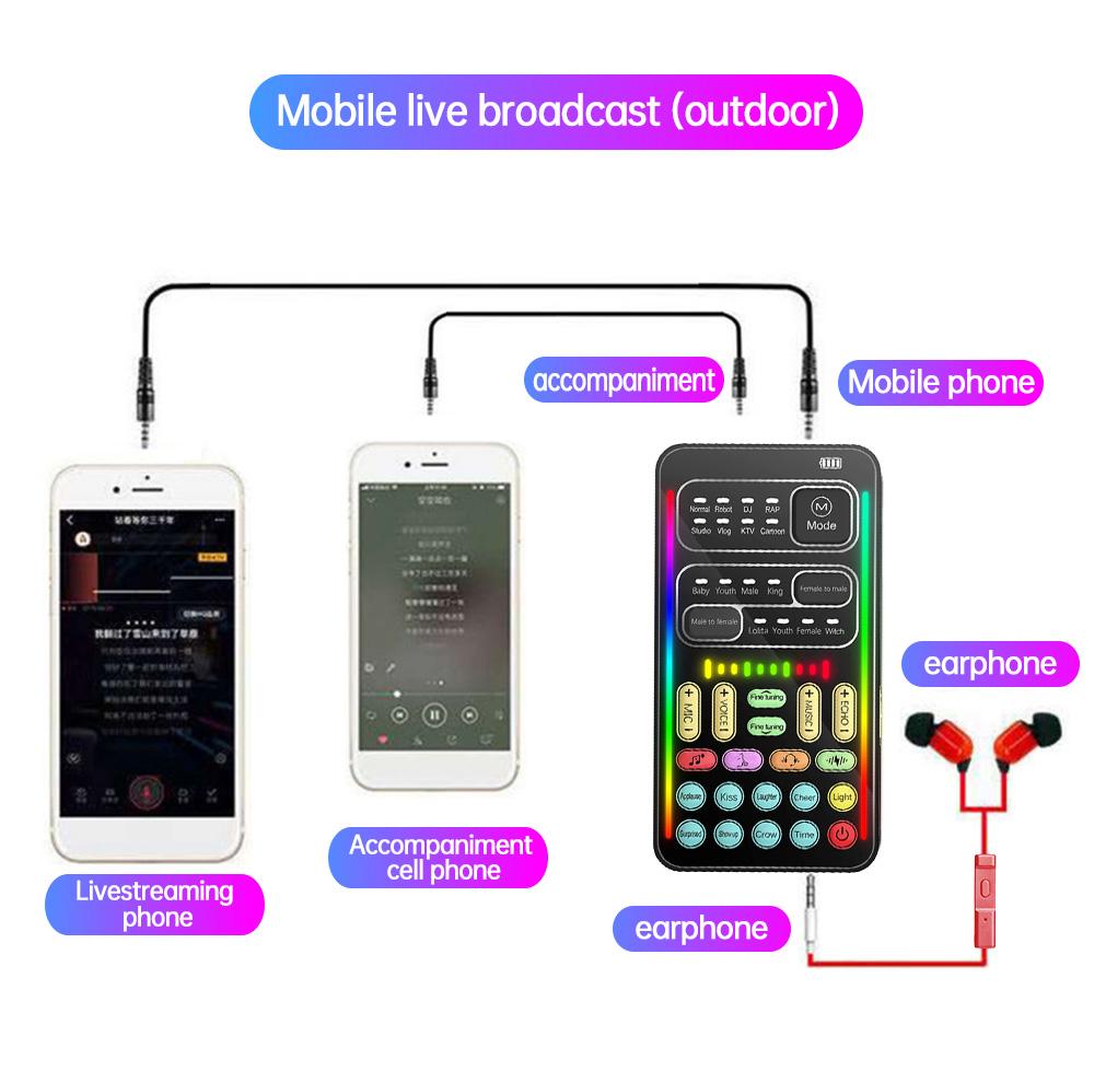 2026 Professional Podcast Sound Mixer Bundle i9 Voice Changer Mini Multiple Audio Effect Bluetooth-Compatible Live  Cards Ultra-Thin Portable Live  Card Mic Tool