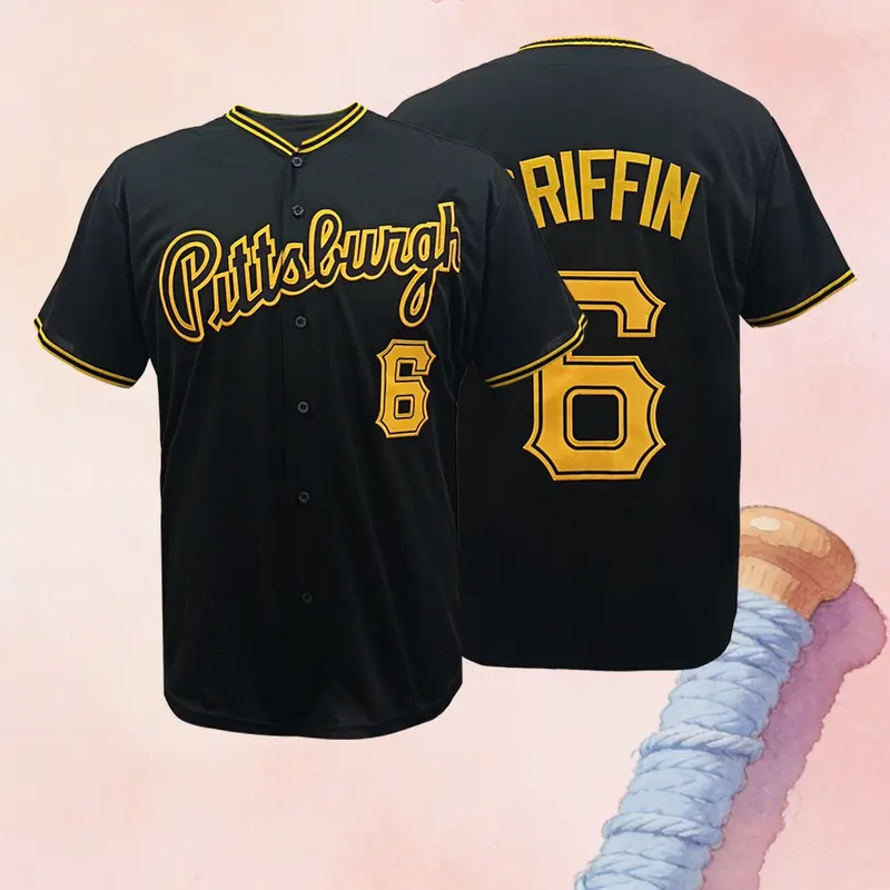 Men's Pittsburgh #6 Embroidered Baseball Jersey, Breathable Baseball Shirt,Unisex Stitched Replica Team Uniform, Casual Short Sleeve Fan Top, Athletic Tops, Casual Sports Jersey, Fan Sportswear Top, Sportswear Clothes