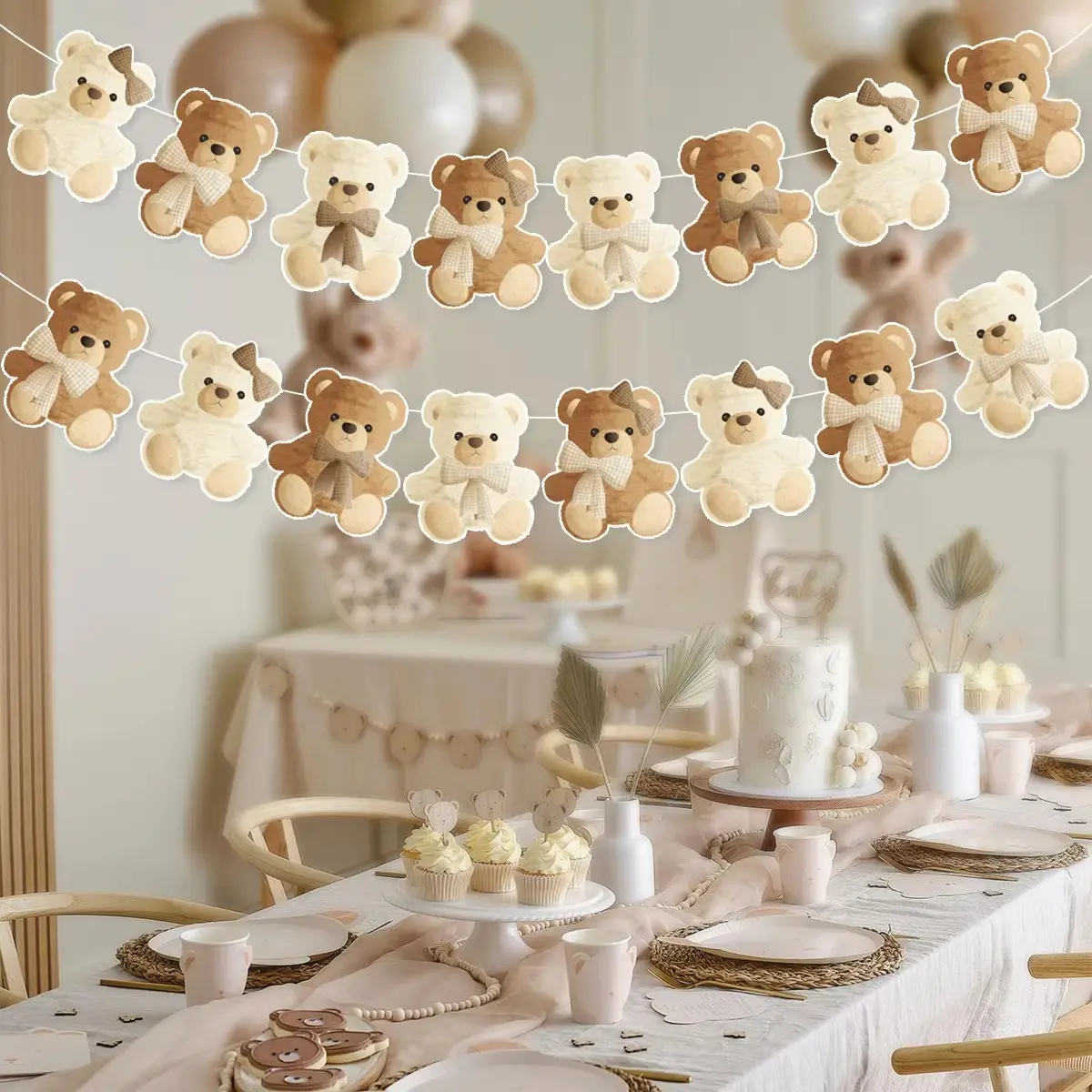 One brown bear-themed banner, suitable for gender reveal parties, birthday party decorations, and teddy bear-themed decorations.