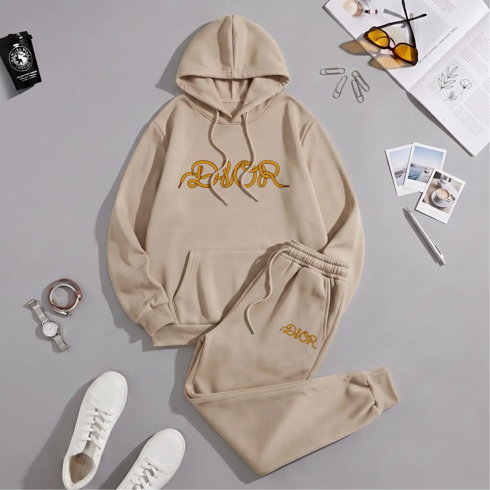 Men's Minimalist Menswear 2-Piece Loose Fabric Artistic Letter Print Hoodie & Sweatpants Set - Casual Hip-Hop Long Sleeve Pullover, Drawstring Jogger Pants for Fall Winter Daily Wear, Streetwear