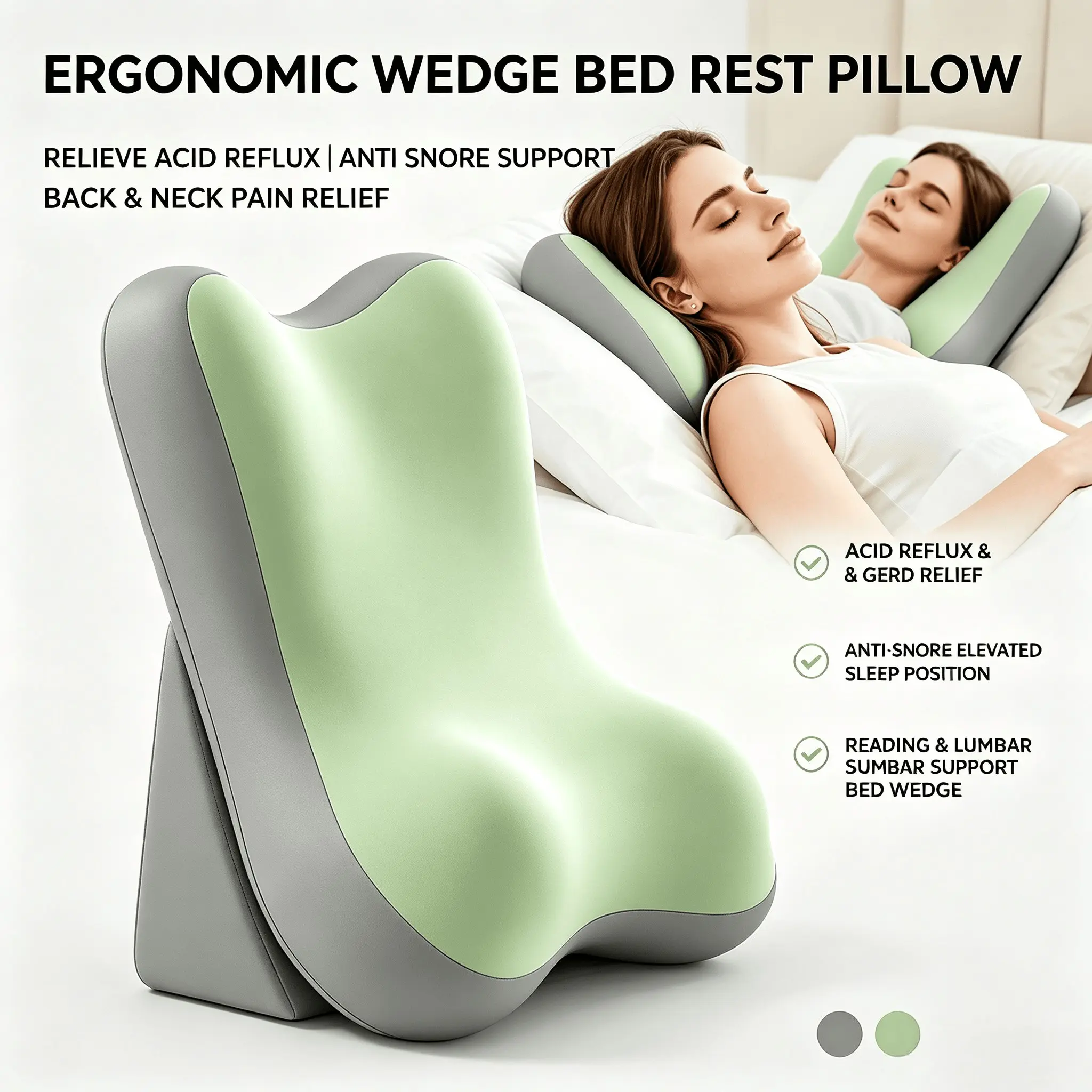 2026 New Ergonomic Memory Foam Backrest Pillow for Relaxation and Comfort - Lumbar Support Pillow & Backrest - Wedge-shaped Pillow - Relieves Acid Reflux, Multifunctional Reading Pillow, Non-slip Base Headboard Pillow