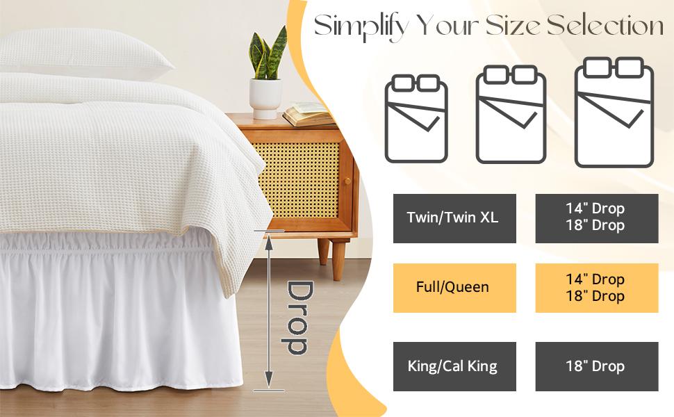 White Bed Skirt for Full & Queen Size Bed - with 14 Inch Tailored Drop, Wrap Around Bed Skirts with Elastic Belt for Easy Fitting - Wrinkle & Fade Resistant