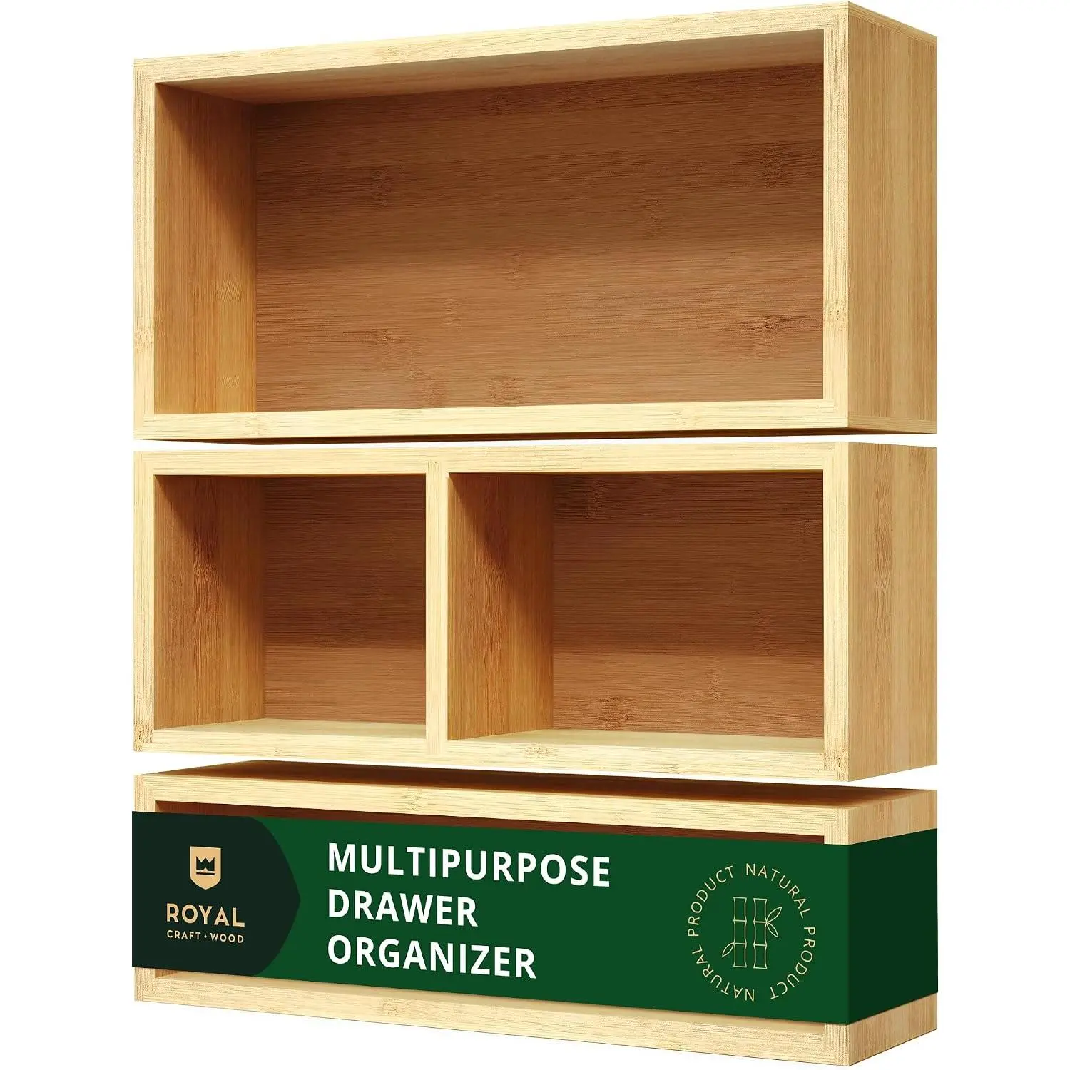 Luxury  Drawer Organizer Storage Box, Bin Set - Multi-Use Drawer Organizer for Kitchen, Bathroom, Office Desk, Makeup,  (3 Boxes)