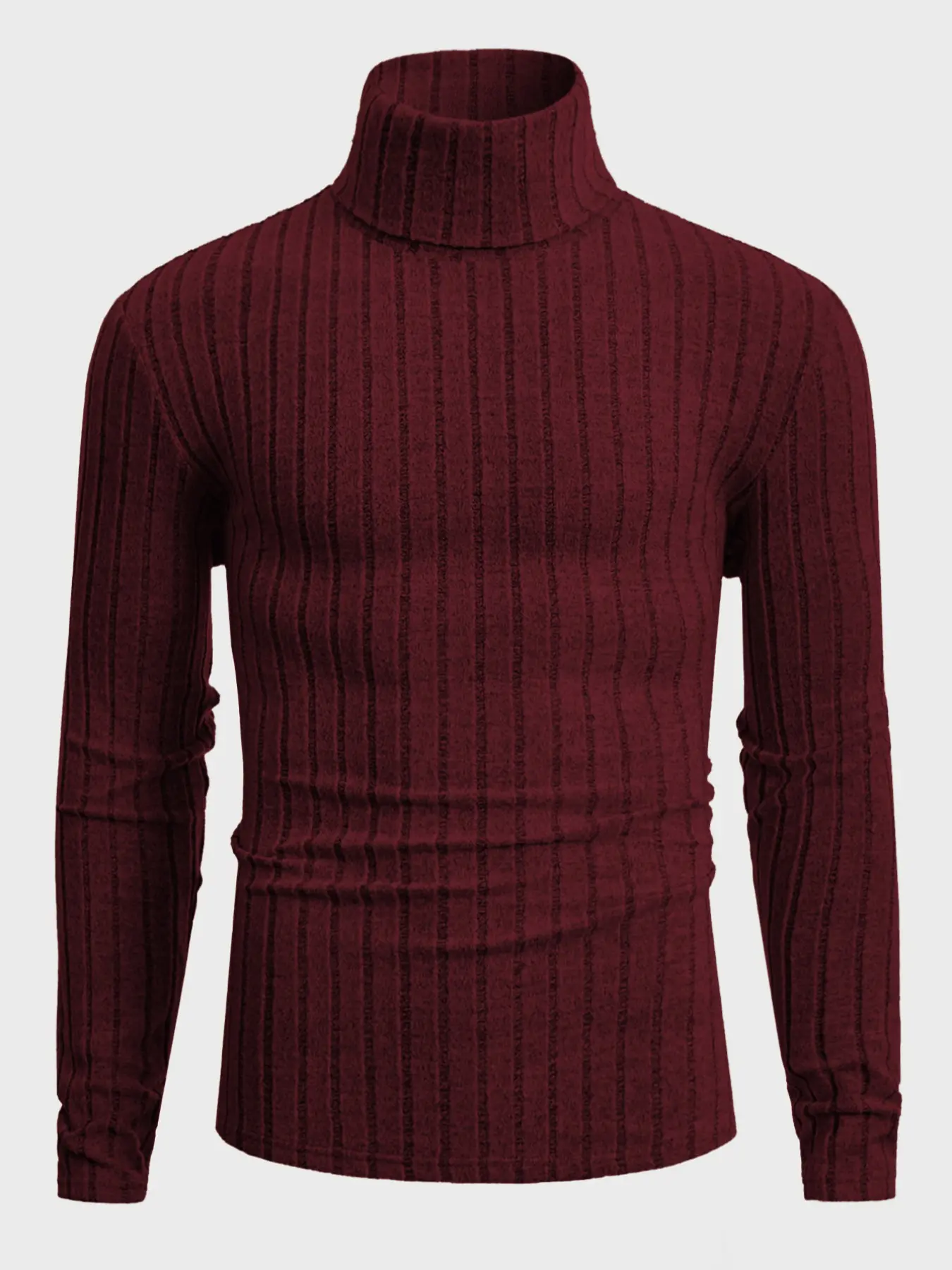 Men's Turtleneck Long Sleeve Sweater, Vertical Striped Slim Fit Ribbed Knit Pullover, Casual Stretchy Stretch Base Layer Tops for Fall & Winter
