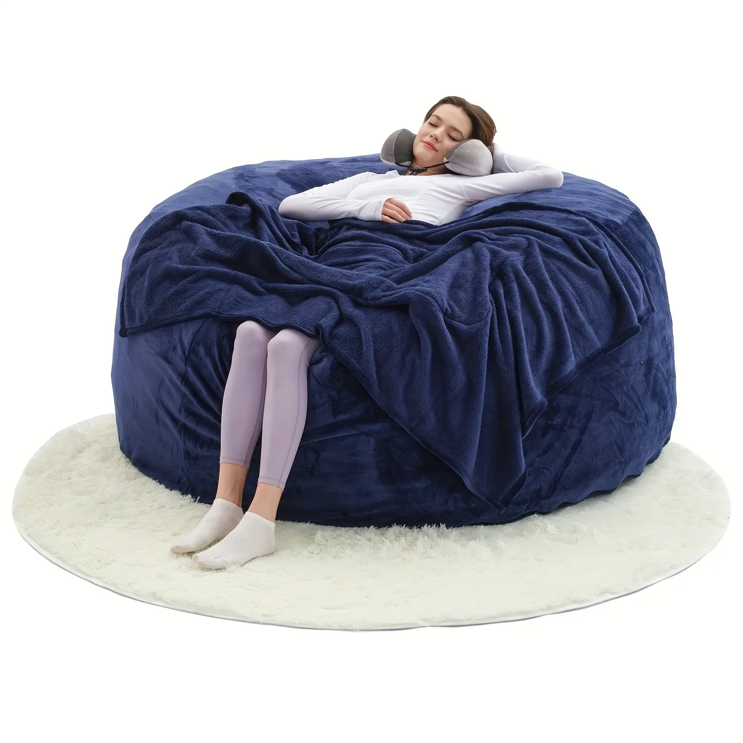 Enormous 6' Memory Foam Furniture Bean Bag (3 Gifts: U-Shaped Pillow, Blanket Pillow, 6-Foot Rug) - Big Sofa with Soft Microfiber Cover