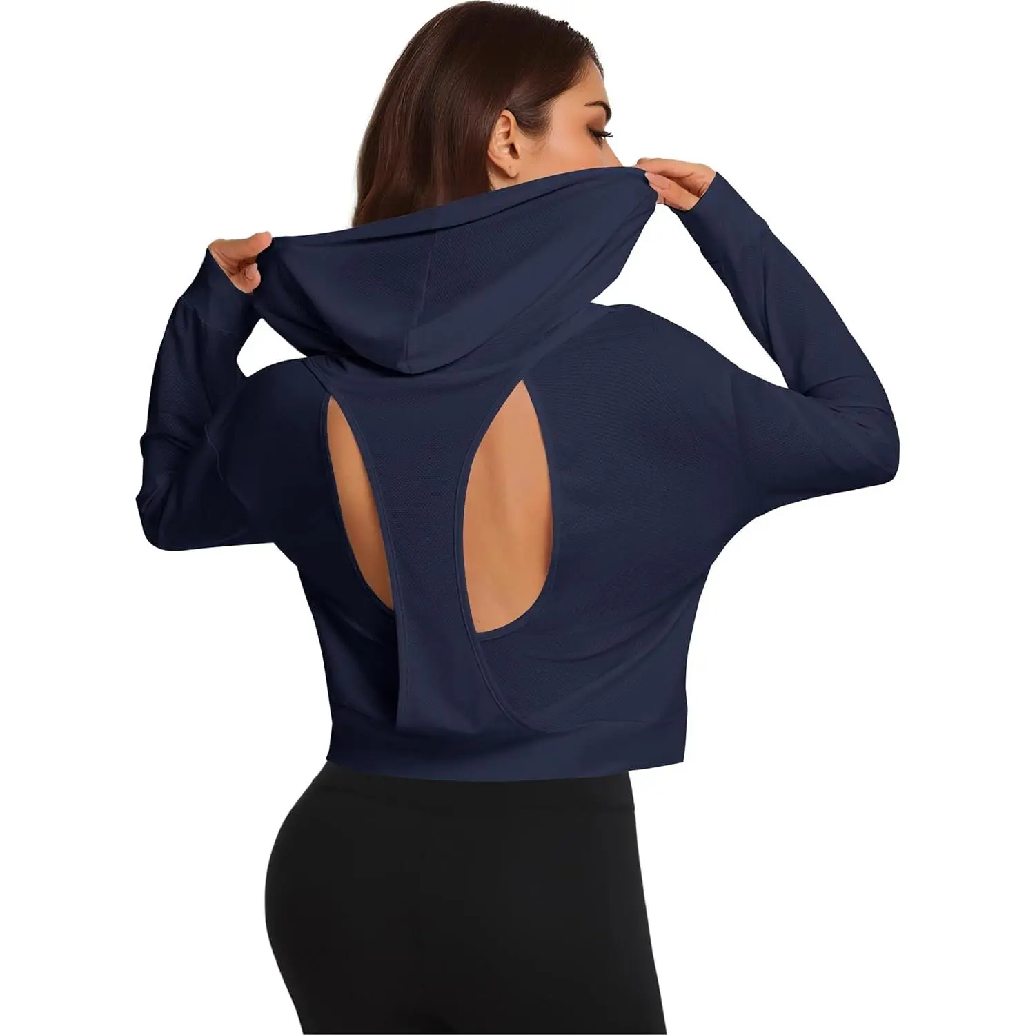 Women's Backless Cropped Hoodie Open Back Crop Top Sweatshirt Long Sleeve Workout Activewear Pullover