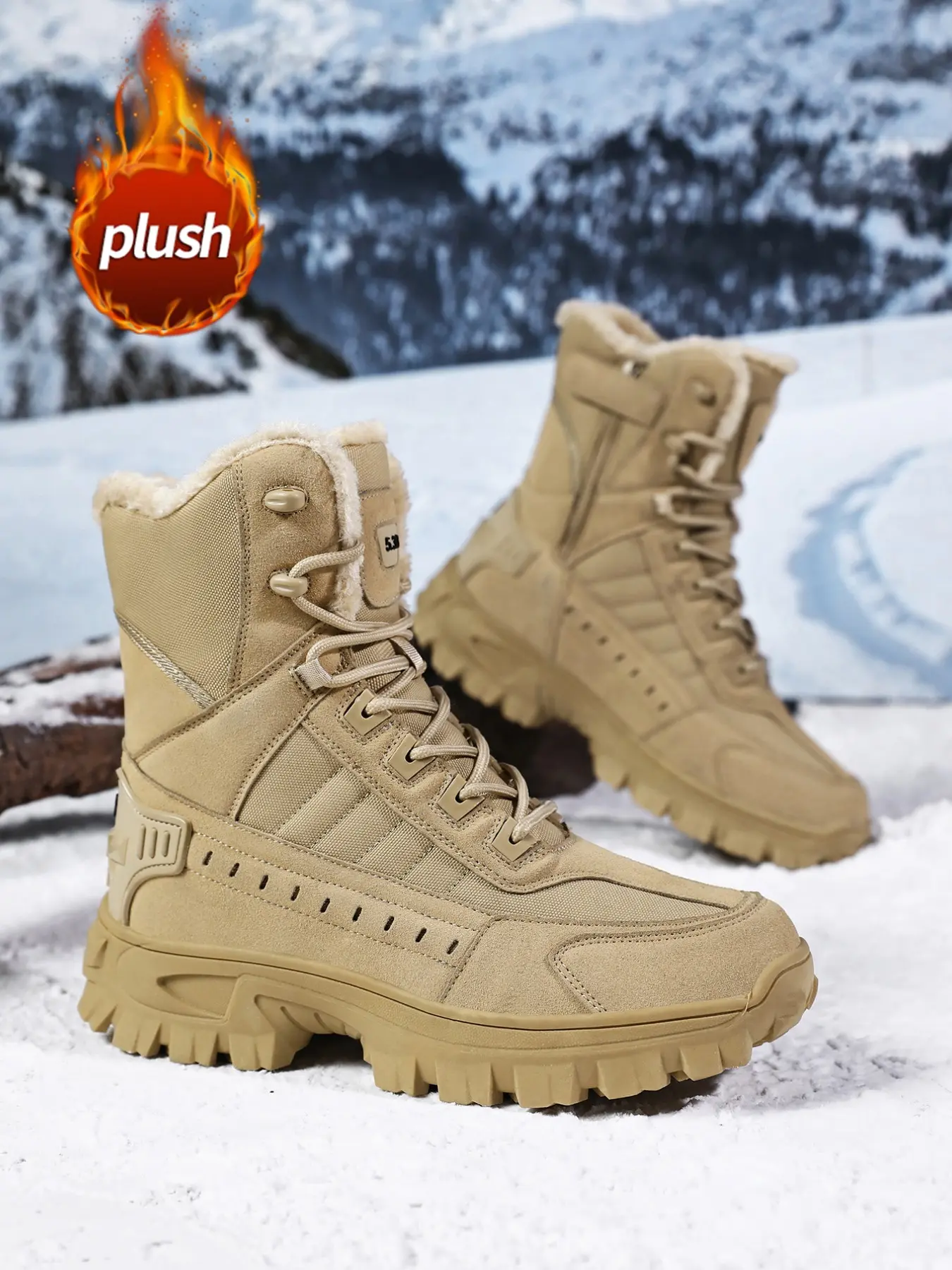 Men's Outdoor High-Top Snow Boots, Thick Fleece Lining, Waterproof, Non-Slip, Winter Hiking Style Shoes, Warm and Durable, All Seasons, Outdoor Travel Footwear