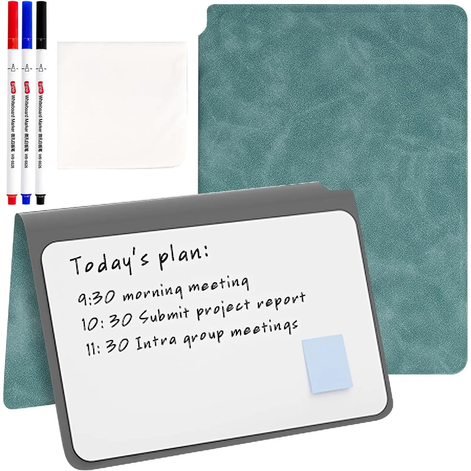 Modern Portable Dry Erase Whiteboard Notebook with PU Cover, Fineliner Pens & Easel Pad for Office Meetings, School Drawing (Blue)