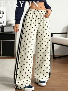 FARYUN Lightweight Breathable Quick-Dry Spot Design Straight Leg Pants, Soft Comfortable Casual Wide-Leg Trousers for Dates, Meetings, Office