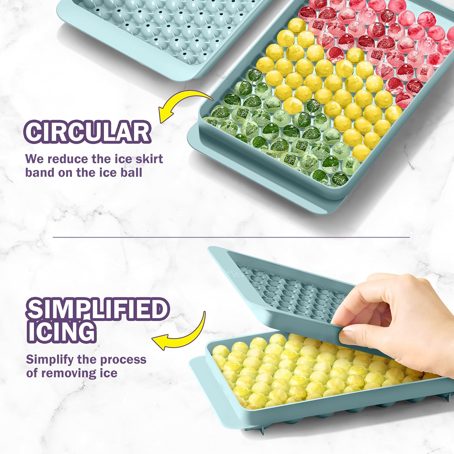 1 Set Mini Ice Cube Tray with Lid and Storage Box, Perfect for Iced Coffee and Cocktails. Quickly Cools, Easy to Swirl and Release, Stackable, Small Round Ice Cubes Easily Fit Into Narrow-Necked Water Bottles and Glasses.Ice Platter