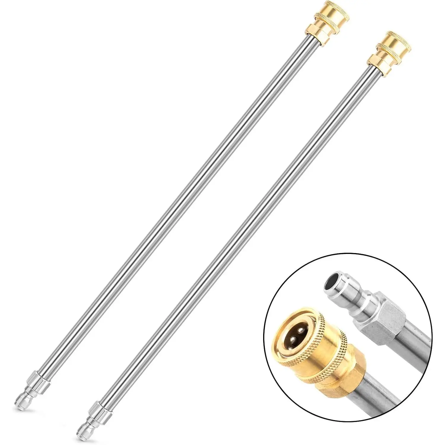 2-Pack Heavy Duty Stainless Steel Washer Extension Wands, 17 in with 1/4 in Quick Connect, Fits Surface Cleaners & High Pressure Washers for DIY Users (Hot/Cold Water Compatible)