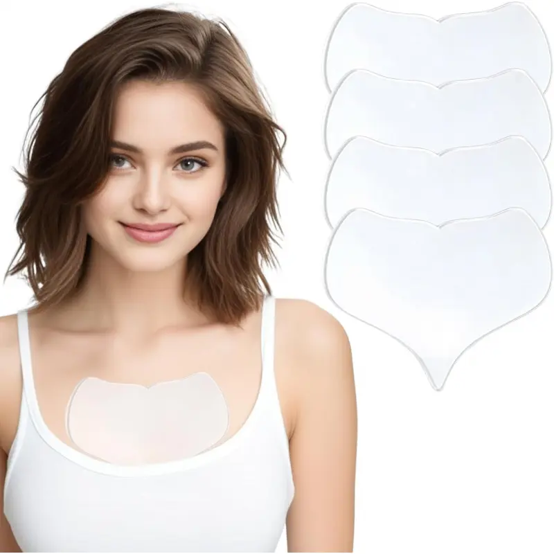 4PCS Anti Wrinkle Silicone Chest Pads, Reusable Transparent Silicone Wrinkle Patches for Chest, Neck and Decollete, Skin-Friendly and Easy to Clean Chest Pillow for Wrinkles