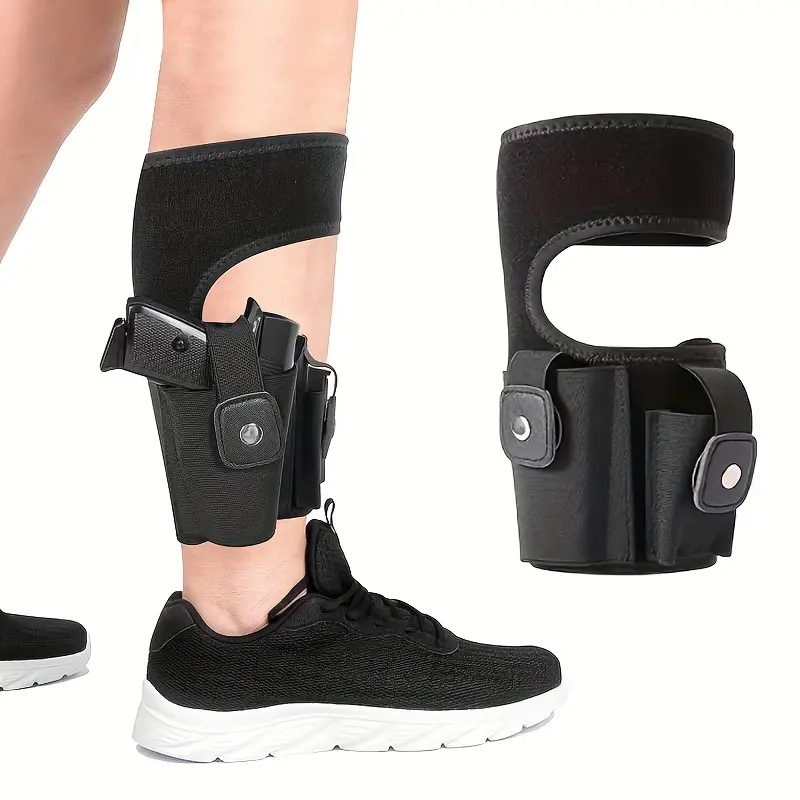 Outdoor Tactical Equipment Universal Ambidextrous Ankle Holster for Men - Adjustable Hook-and-Loop Closure, Polyester Construction, Plus Mag Pouch, Discreet Concealed Carry Leg Holster, Camping, Hiking, Velcro, Tactical Accessories, Cloth, Low Profile, Ru
