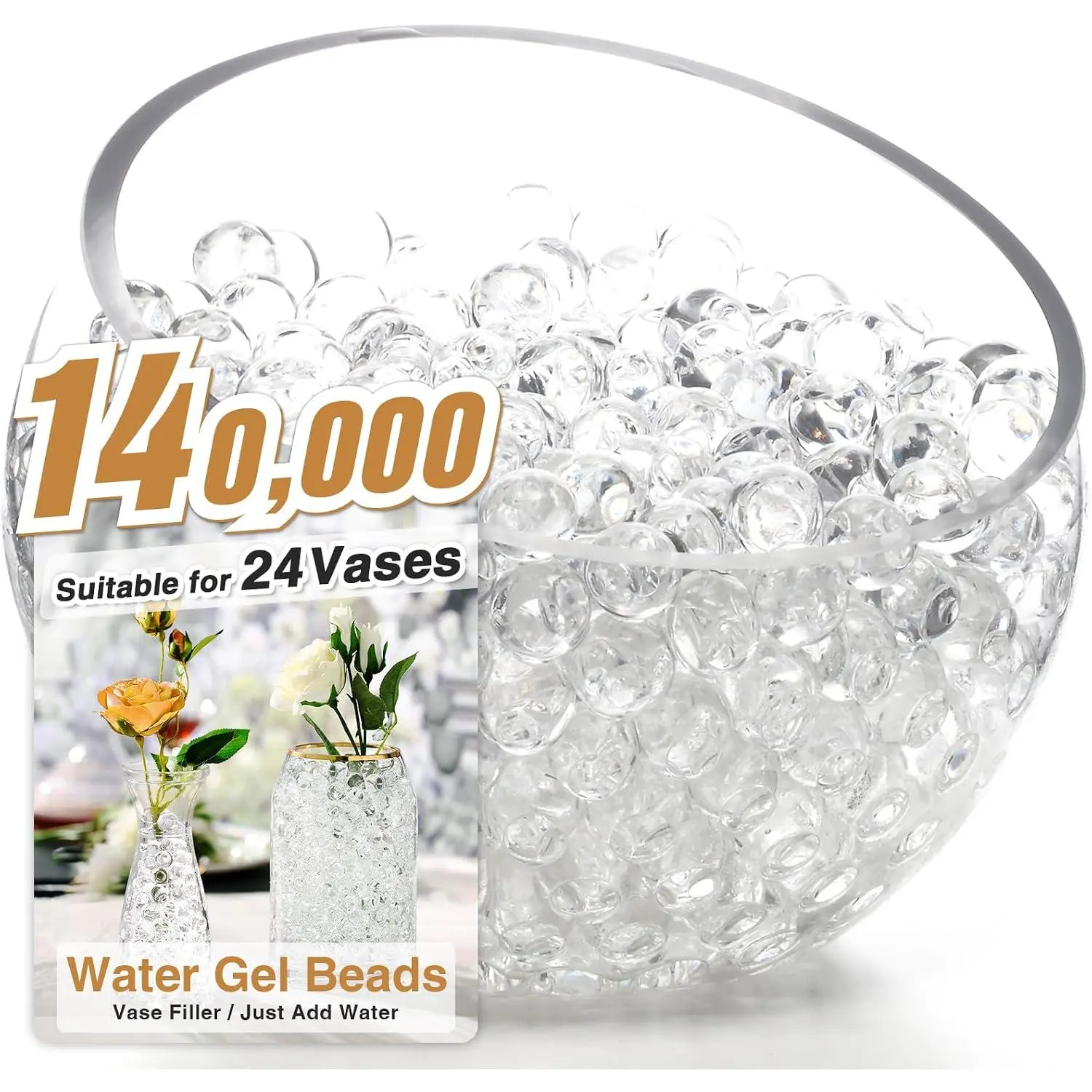 140,000 Clear  Gel Beads for Transparent Vase Filler | Wedding Centerpiece, Christmas Decoration, Floating Candles, Floral Decoration, Planting