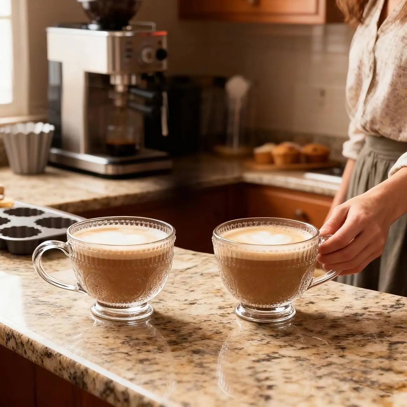 Vintage Relief Handle Glass Cup, 400ML Large Capacity Transparent Glass, Glass Coffee Cup, Ideal for Latte, Cappuccino, Hot Chocolate, Matcha, Breakfast, Office Gift
