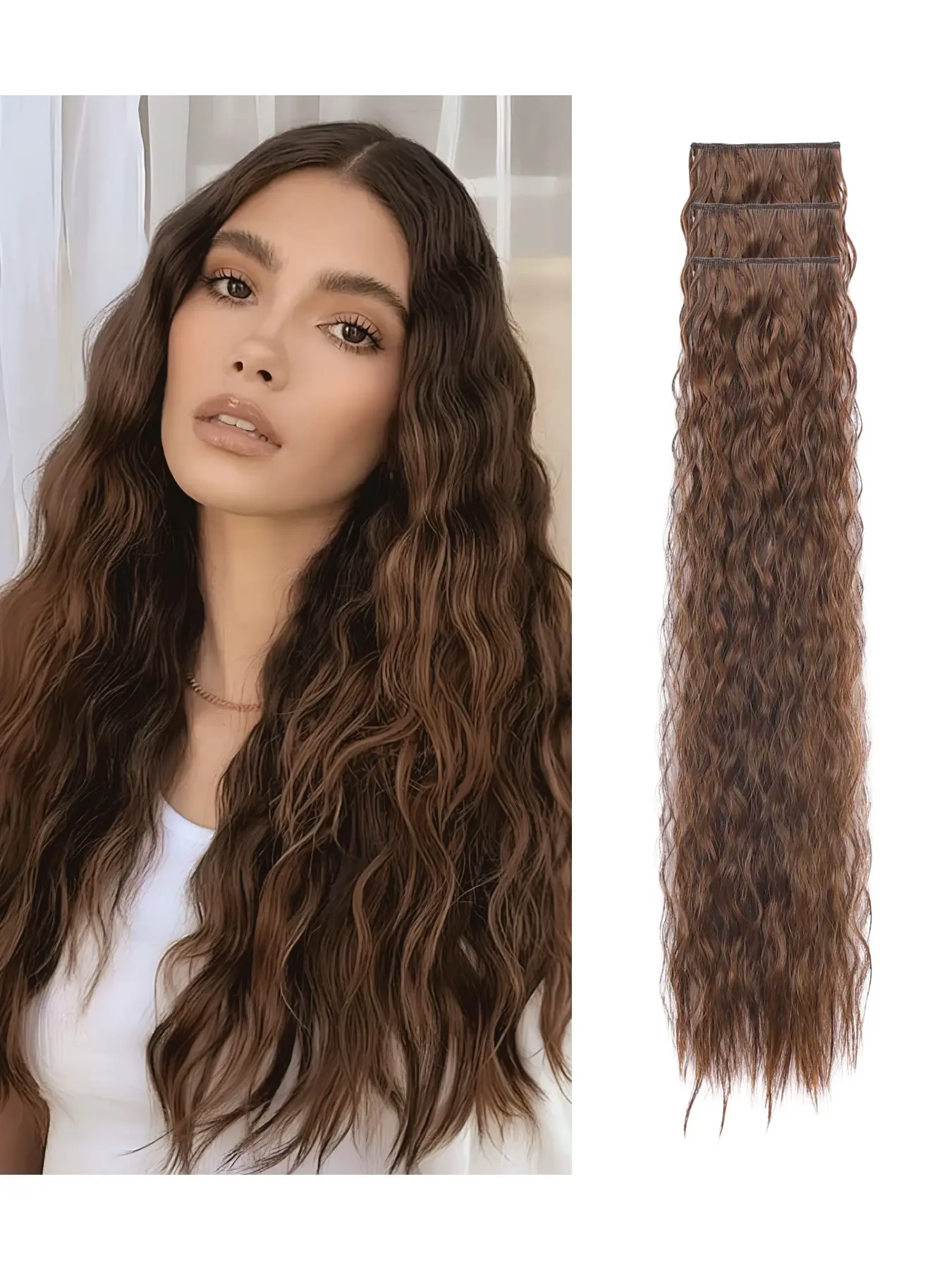 20 inch wave style clip style hair extensions made of synthetic fiber,thick and plump,lightweight and seamless,easy to wear,reusable,suitable for women's daily parties,weddings,role-playing styles,long hair extensions