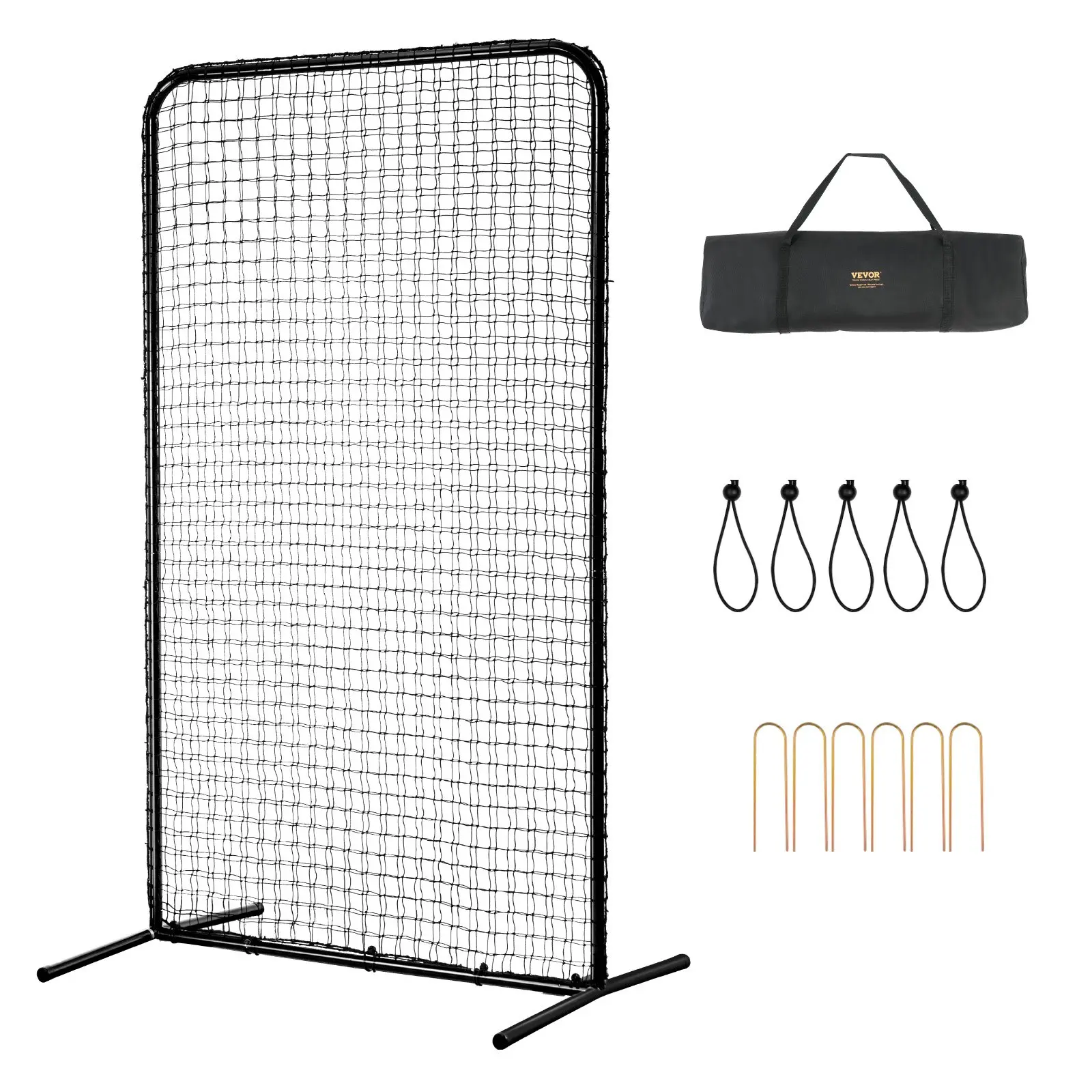 VEVOR I Screen Baseball for Batting Cage, 7x4 ft Baseball Softball Safety Screen, Body Protector Portable Batting Screen with Carry Bag Ground Stakes, Heavy Duty Pitching Net for Pitchers Protection