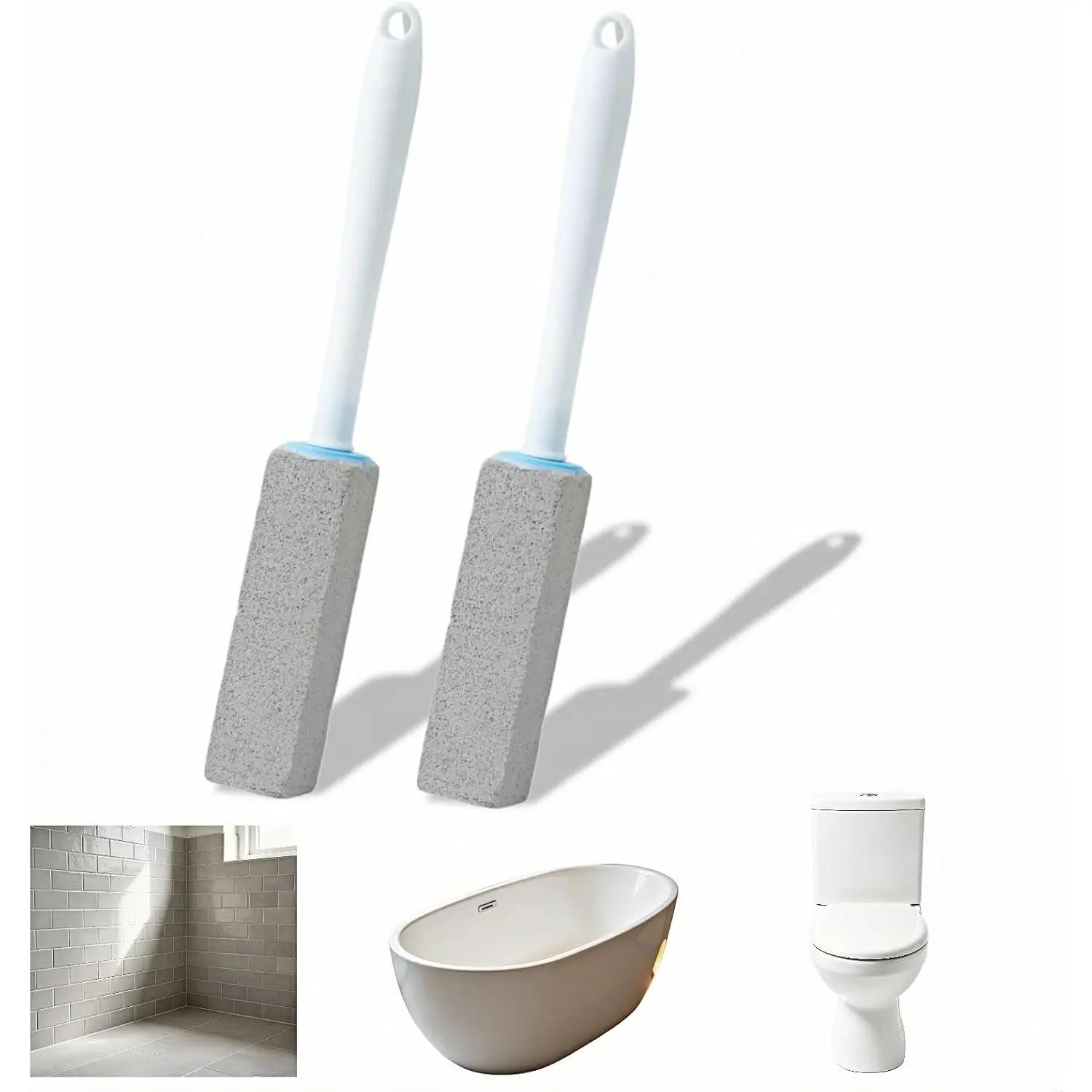2 Pack Abrasive Pumice Stone Toilet Cleaner with Handle - Heavy-Duty Functional Hardwater Ring & Limescale Remover for Toilet, Tub, Sink