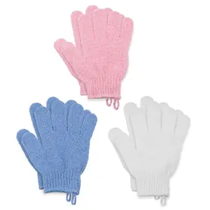 6 Pcs Exfoliating Gloves Set, Unisex Bathing Gloves with Dual-Sided Texture, Shower Mitts with Hooks, Home Care Kit