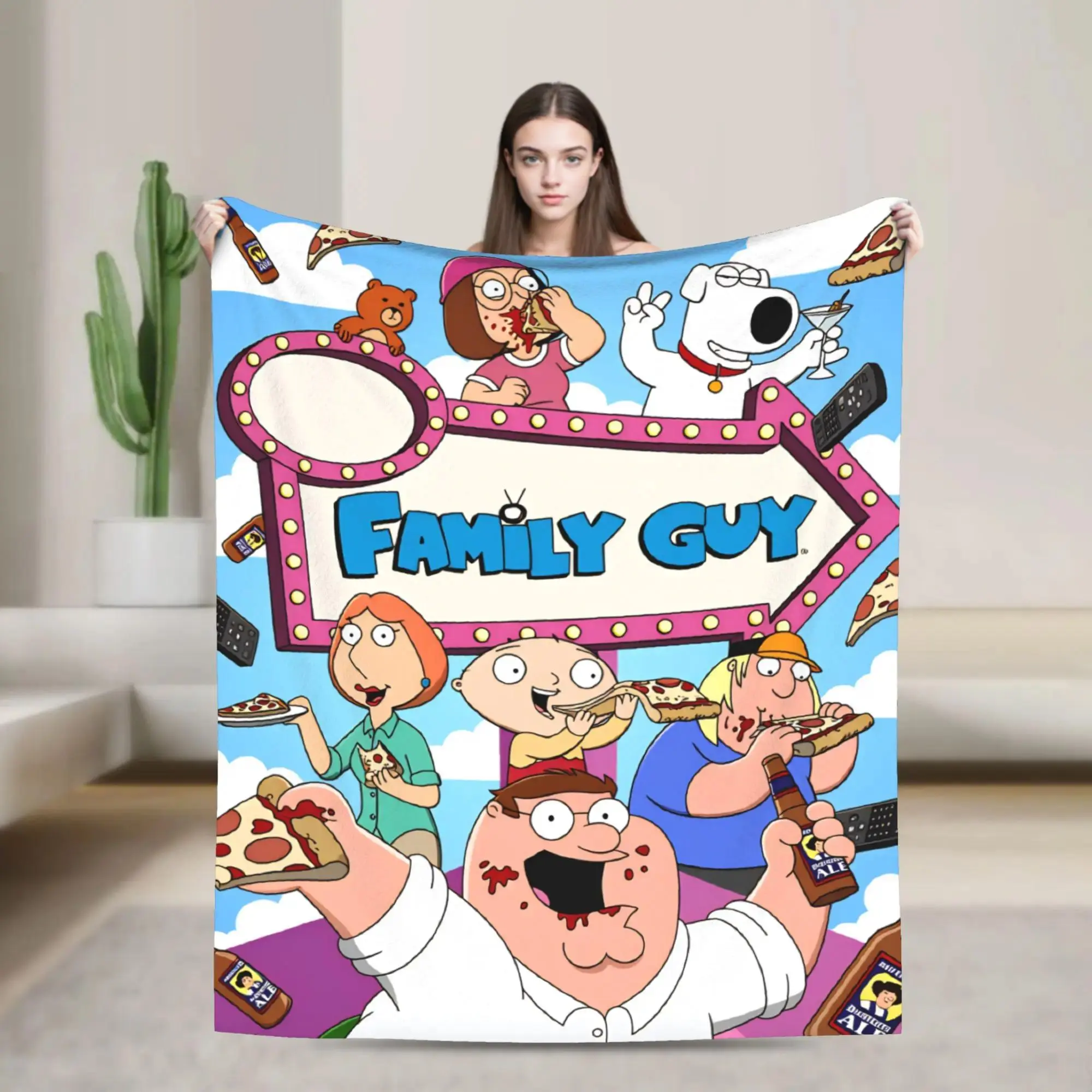 Family Guy Peter Griffin Cartoon Print Polyester Flannel Blanket - Soft, Warm, Casual Unisex Camping Sleeping Gear for Couch, Room Decor