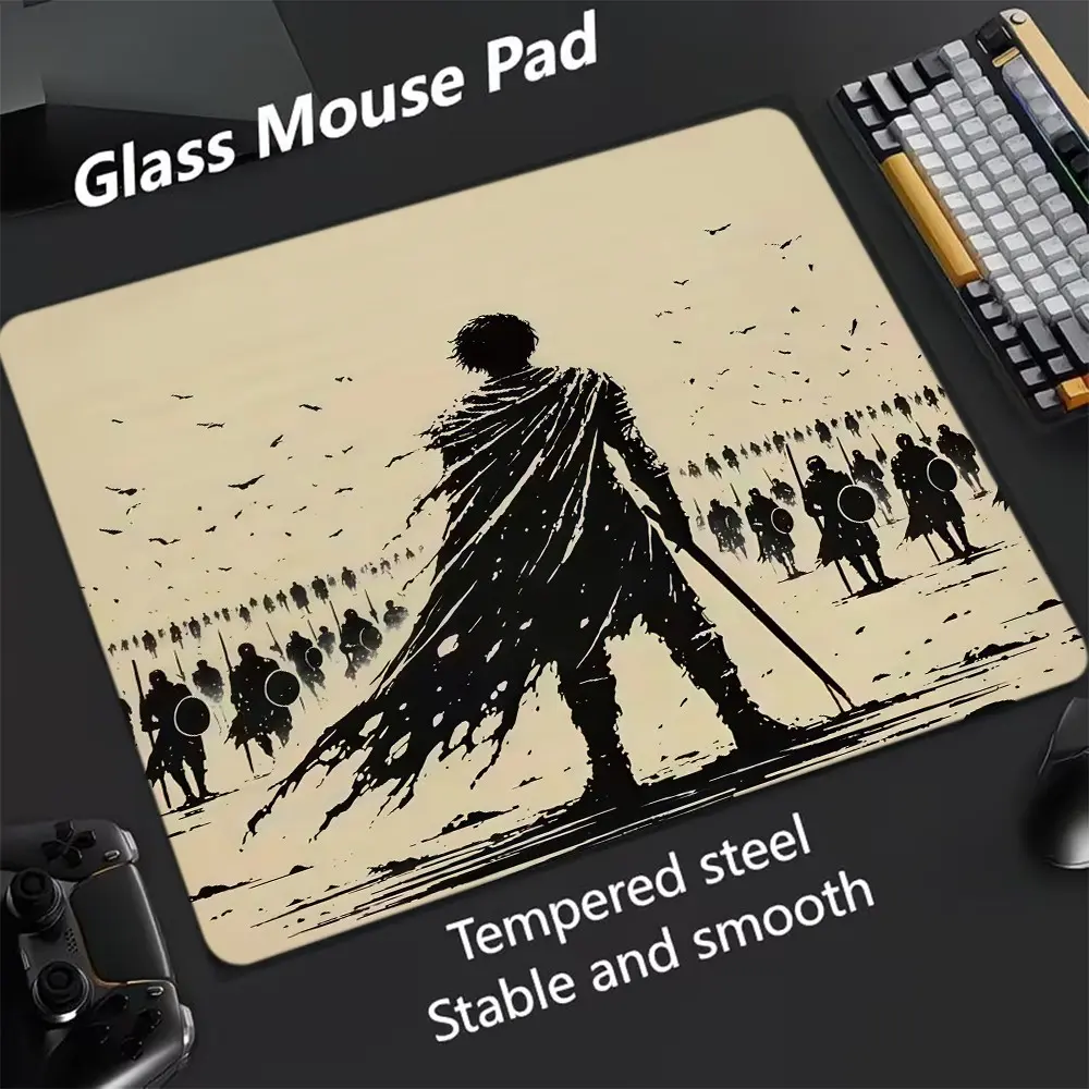 Japanese Samurai Glass Mouse Pad, Ultra-Smooth Tempered Glass, Large Size Gaming Mouse Pad, Ideal for Esports and Office Use