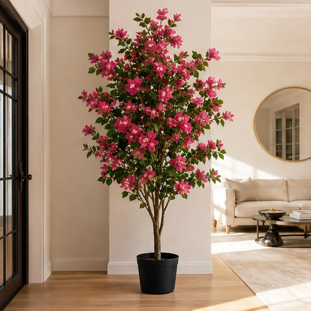 ARCH 6ft Luxury Artificial Bougainvillea Tree with Black Plastic Pot, Realistic Decorative Art Deco Fake Flowering Plant with Green Leaves/Pink Flowers, Fabric+Plastic Material, 1pc for Indoor Home Office Decor, House Decor, Living Room Decor