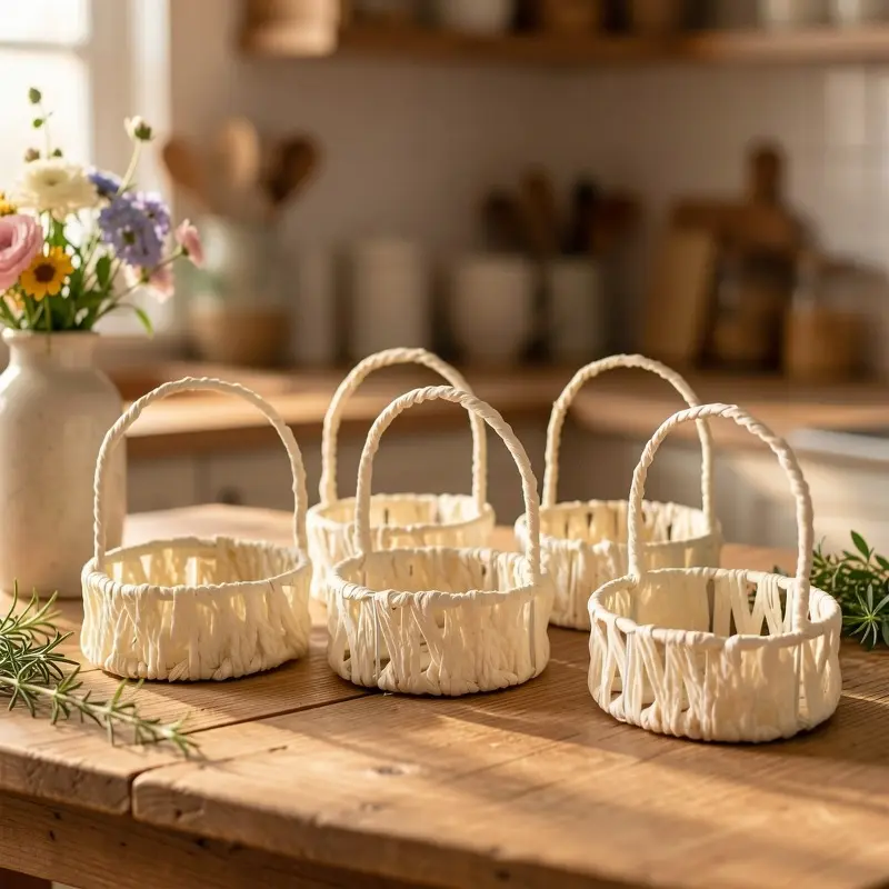 5pcs Small Paper Rope Woven Storage Baskets, Mini Gift Basket, Pastoral Style Small Flower Basket, Wedding Flower Baskets, Floral Arrangement Basket, Table Decoration Baskets, Halloween Basket, Shelf Baskets, Decorative Storage, Organization Baskets