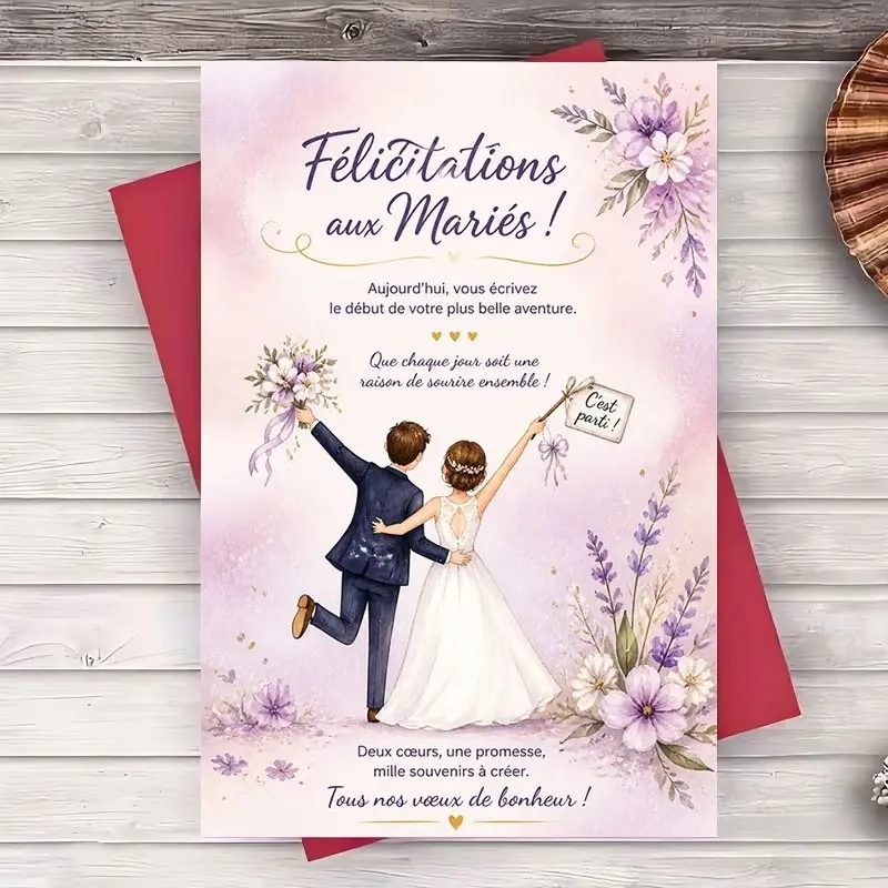 Wedding Congratulations Card for Newlyweds, Romantic Floral Design, Includes One Envelope, Perfect Gift for Couples, Elegant Greeting Card