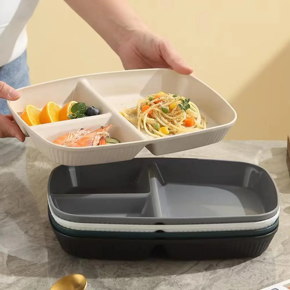 Divided Plates 10.5 Inch for ids Adults, Portion Control Bariatric Plate, Wheat Straw Plates with 3 Compartments, Unbreaable  Portion Control Plates,  (Gre Series-4PAC)