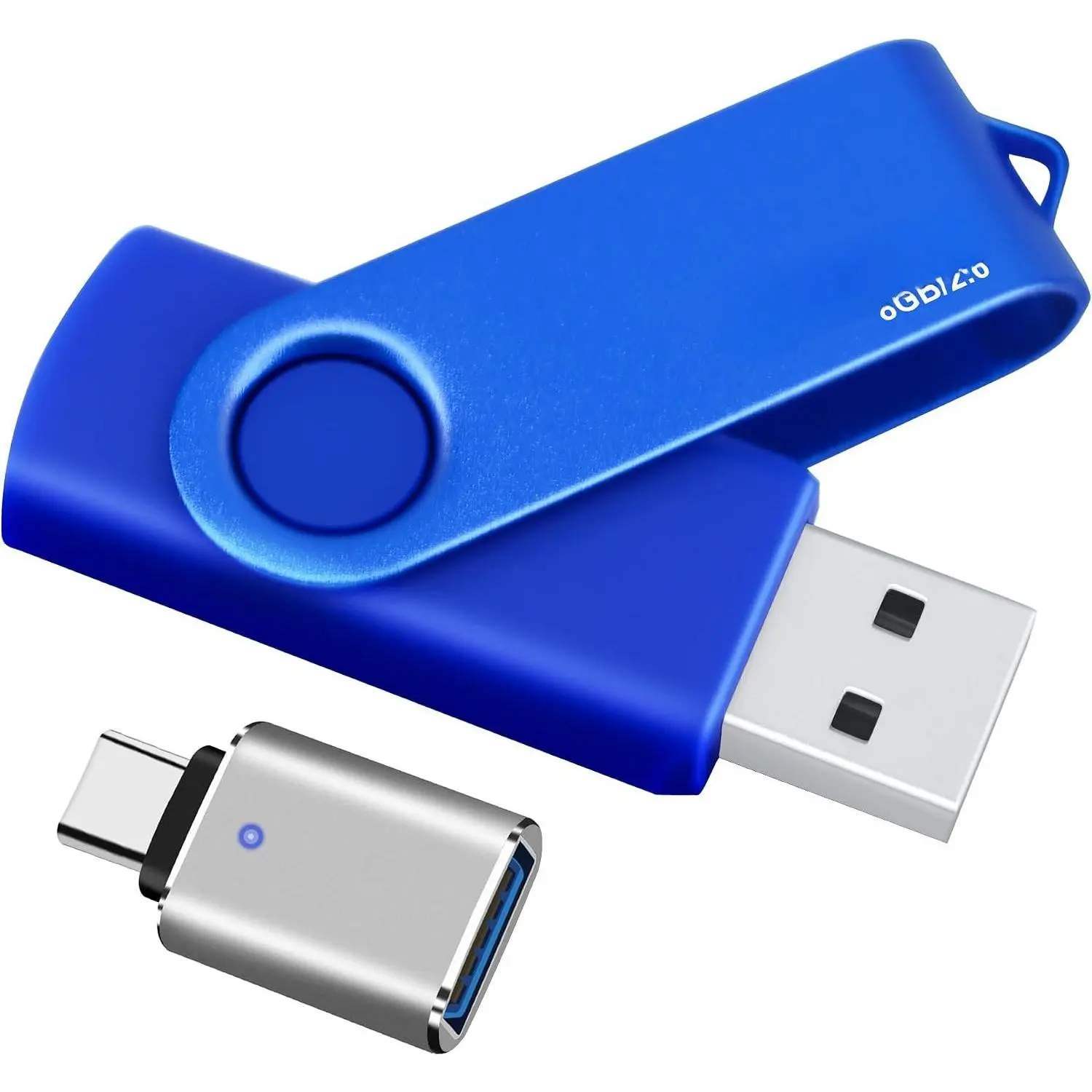8GB USB 2.0 Flash Drive with USB-C Adapter, OTG-Support Thumb Drive for Data Transfer, Compatible with Phones, Tablets, Laptops and PCs (Blue), Usb Transfer