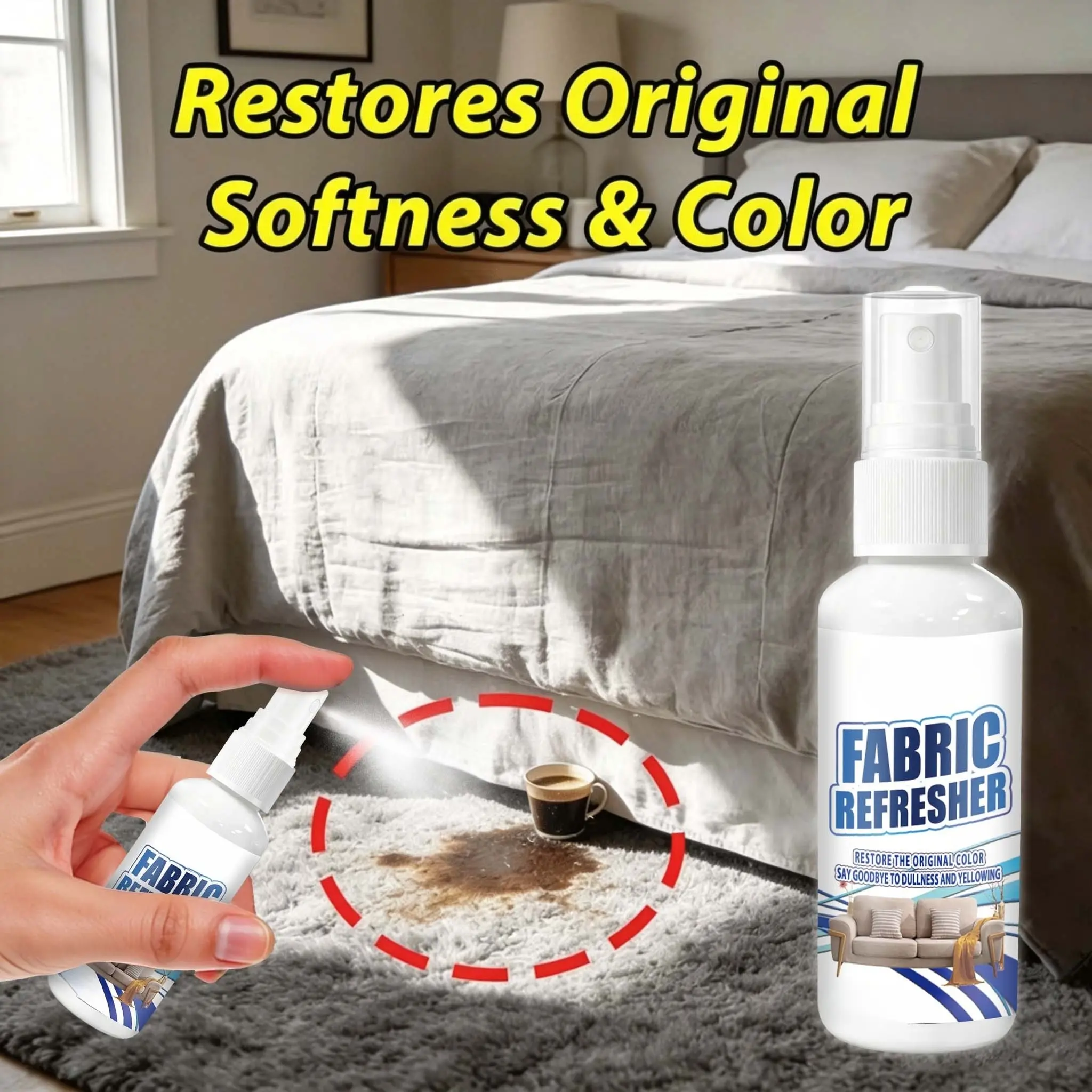 A magical carpet renovation spray - suitable for fabrics and rooms, interior decoration, sofas, blankets, carpets and other fabric fabrics - effective use