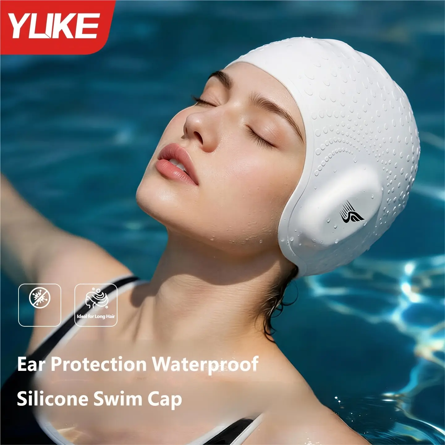 Women's Waterproof Swim Cap, Extra Large, Non-Constricting, Adult Chlorine-Resistant Silicone Ear Protection Swimming Cap, Professional Large Head Circumference Swim Cap