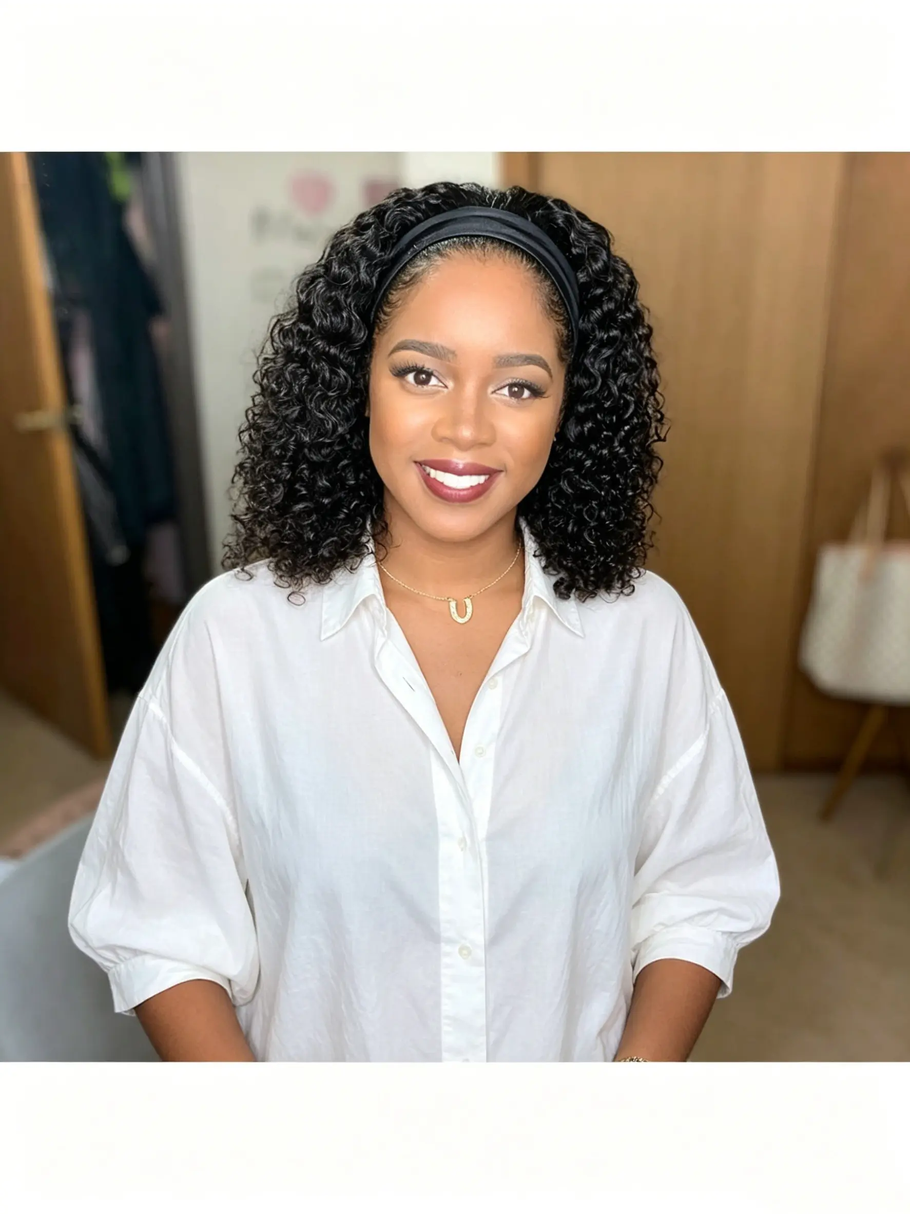 Headband Wig Deep Wave Hunam Hair 12 Inches None Lace Hunam Hair Front Wig Machine Made Wigs 150% Density Headband  Hunam Hair Curly Wigs for Women Natural Color Half wig