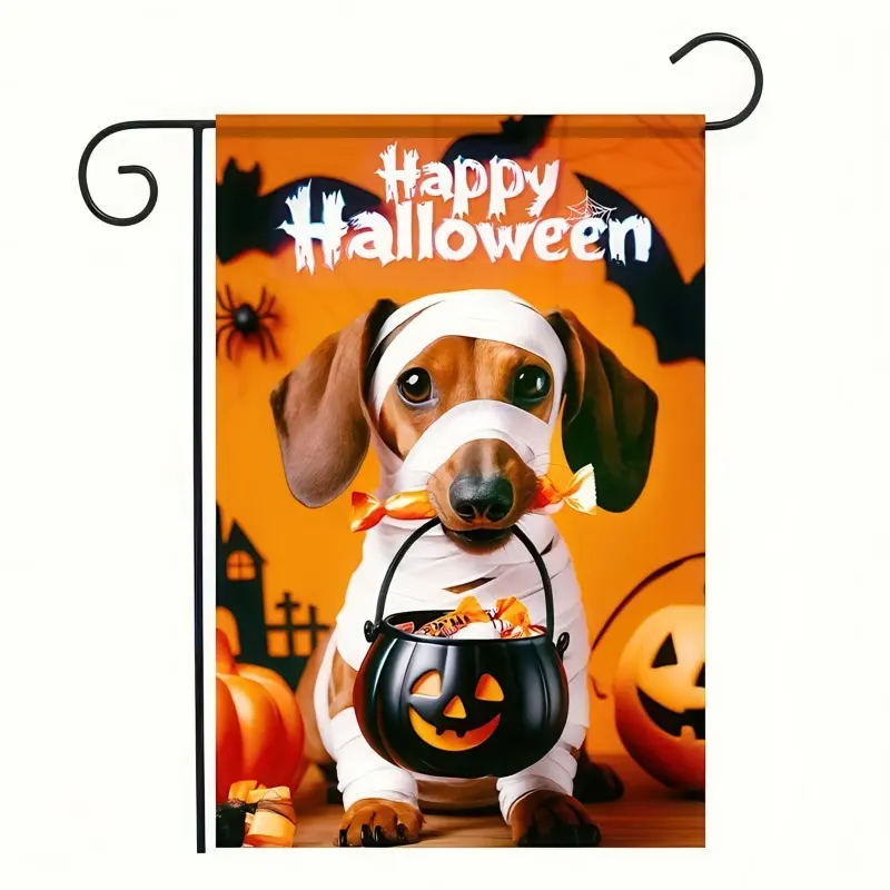 Halloween Decorations Outdoor Garden Flag 12x18 Inch Double Sided Dachshund Dog Pumpkin Ghost Skeleton Fall Decor Yard Lawn Porch Patio Banner Halloween Garden Flags