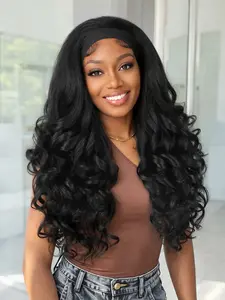 Yaki Curly Headband Wigs for Women, Kinky Straight Headband Curly Ends, Synthetic Wear and Go Glueless Wig, 26 Inch, Headband Style Wig