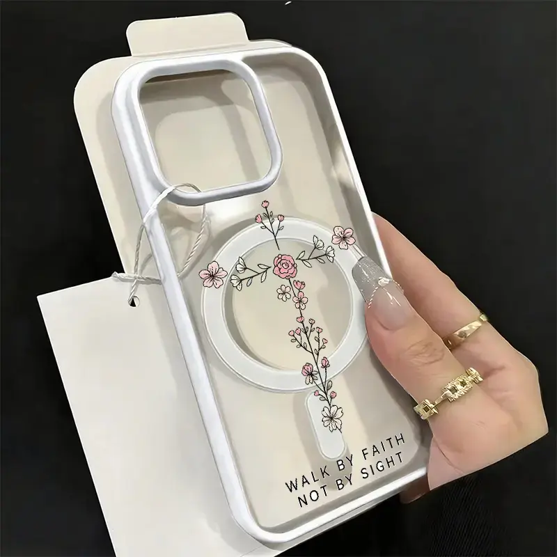 Wildflower Rosary Faith Quote Phone Case, Clear Magnetic Floral Cover for iPhone 17 16 15 14 13 12 11 X Plus Pro Max, Prayer Partner Gift