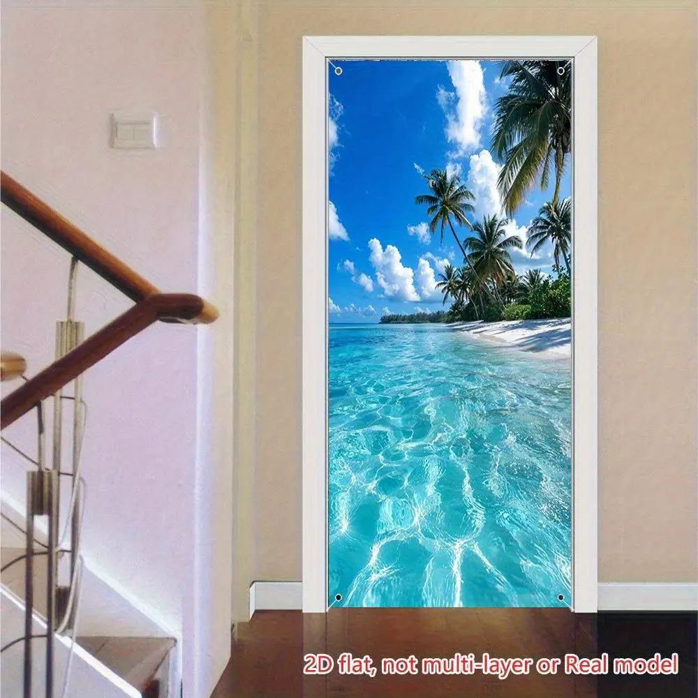 2D Flat Polyester Cloth Photography Backdrop - HD Digitally Printed, Soft, Lightweight, Foldable, Universal Party Decor Background, Clothes-Friendly, 1-Piece, No Cameras Required for Studio Shooting, Photo Booth (Tropical Beach Ocean Palm Tree Scene)