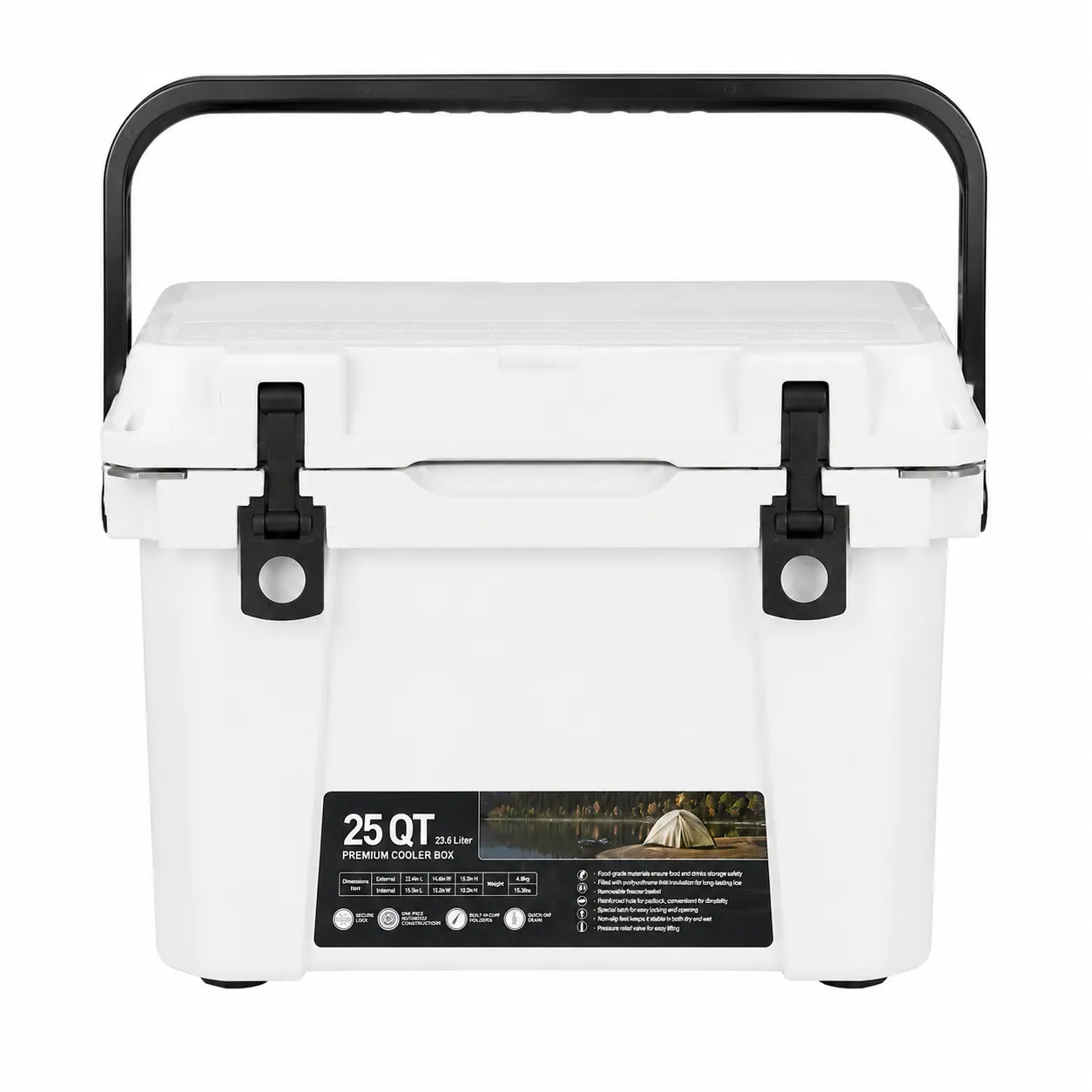 Garvee 25 QT Hard Cooler Ice Chest, Up to 5-Day Ice Retention, Heavy Duty LLDPE Cooler Box with PU Foam, Drain Plug, Bottle Opener, Fish Ruler, Silicone Seal & Carry Handle for Camping, Beach, BBQ, Fishing, Picnic, Tailgating, Outdoor Road Trips