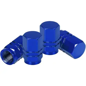4 PCS Tire Stem Valve Caps Wheel Valve Covers Car Dustproof Tire Cap, Leak-Proof Air Protection s Cars, Trucks, Bikes, Motorcycles, Bicycles, Hexagon Shape Design (Blue)