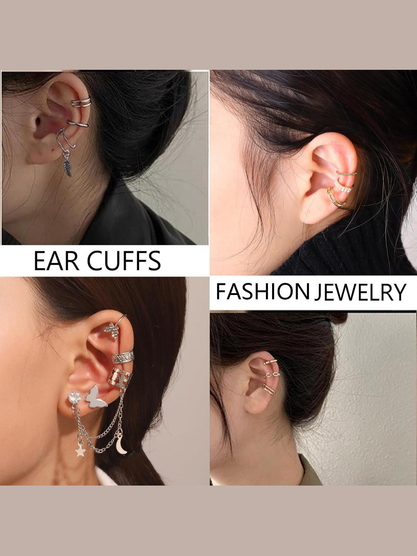 Fashion Ear Cuff Earrings, Non Piercing Earrings, Hypoallergenic Fake Earrings, Clip on Cartilage Earrings for Women, Statement Earrings, Trendy All-match & Exquisite Jewelry for Birthday Gift
