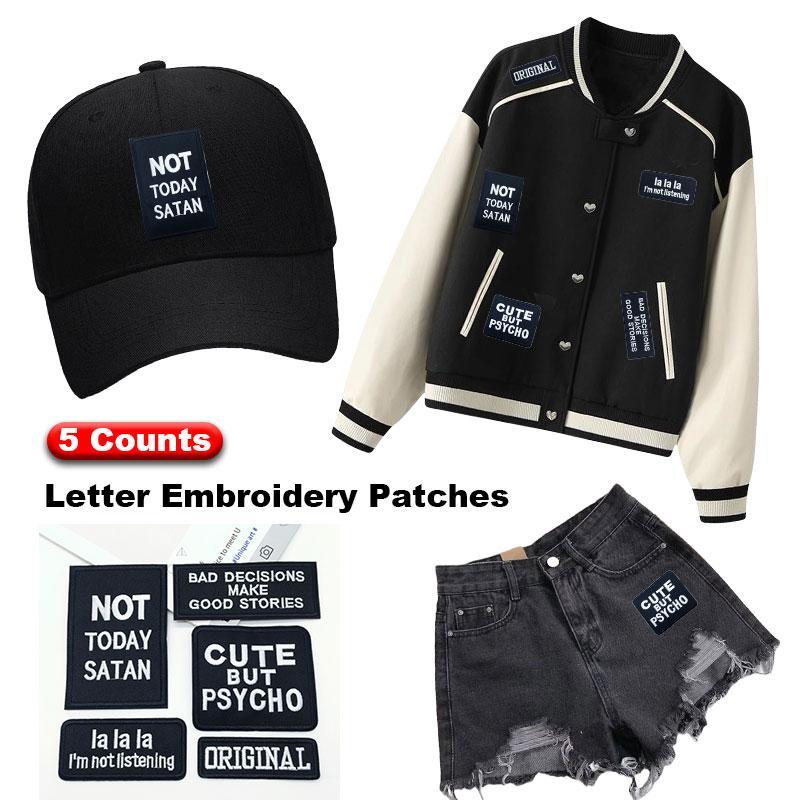 Letter Pattern Embroidery Patch, Lettered Embroidery, Embroidered Letters, 5 Counts Funny Fashionable Embroidery Patch, DIY Embroidered Patch for Clothes, Jeans, Hat, Makeup Bag, Bag