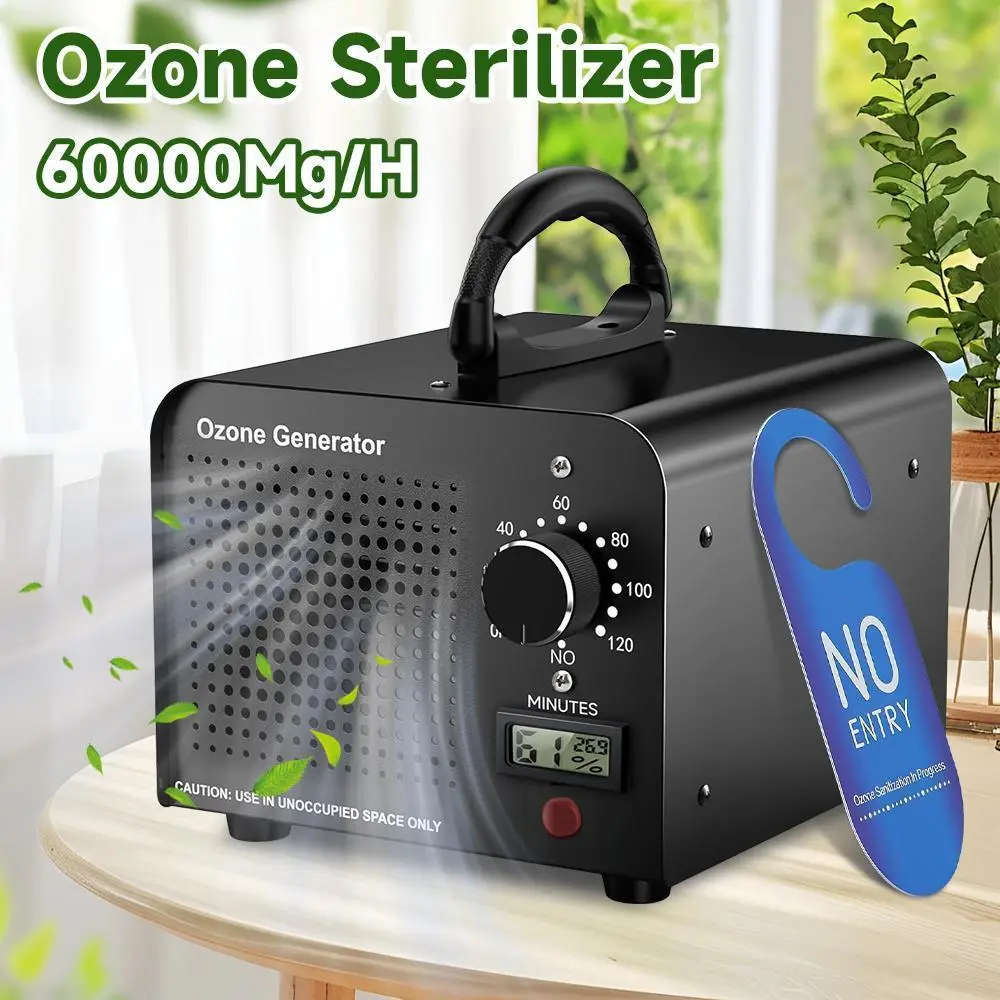 Commercial Ozone Generator - 60000mg/h High Ozone Output O3 Ionizer Air Purifier Deodorizer, 0-120 Minute Timer, 4500 Sq Ft Coverage, 3.53lbs, 7.75"x6.89"x6.3", for Home/Bedroom Paint Odor Removal#DealsForYouDays