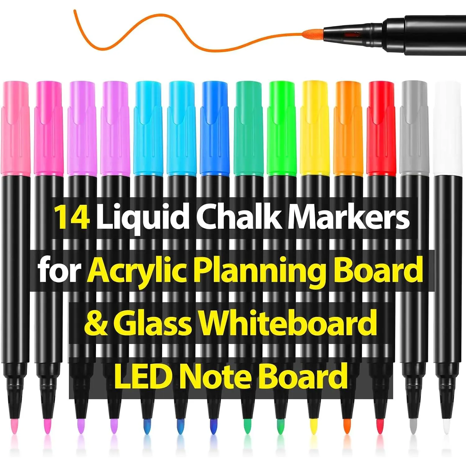 Liquid Chalk Markers for LED Drawing Note Board  Calendar Planning Board Clear Glass Dry Erase Whiteboard Window Mirror Christmas Holidays Painting, 14 Pack, 12  Colors, 1mm Fine Points