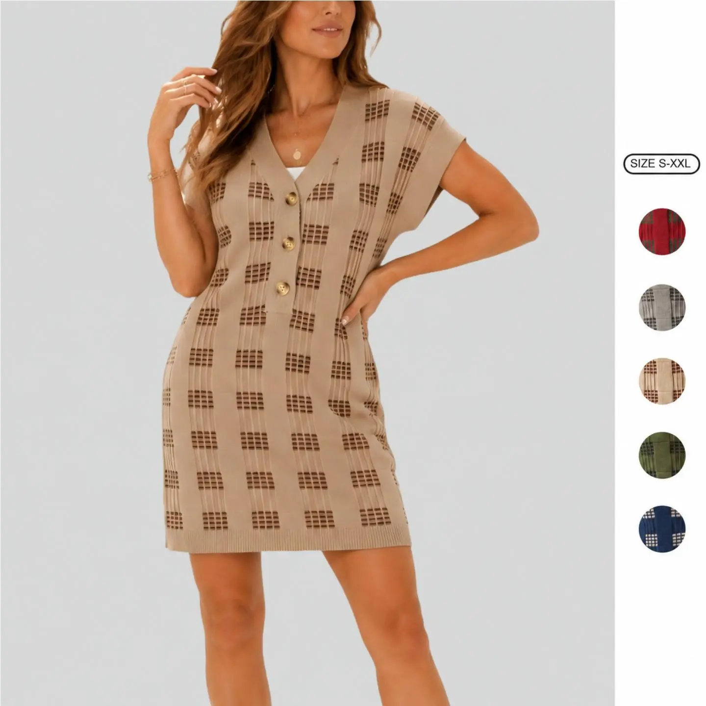 Imily Bela 2026 Fall New In Women Boho Plaid V Neck Sleeveless Button Front Mini Dress Vintage Western Casual Babydoll Dress