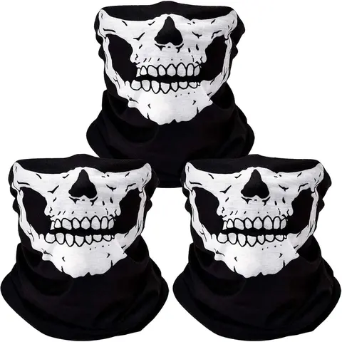 Skull Mask Halloween Gift,3Pcs Breathable Face Masks Skull Mask Seamless Balaclava Mask Headwear Scarf